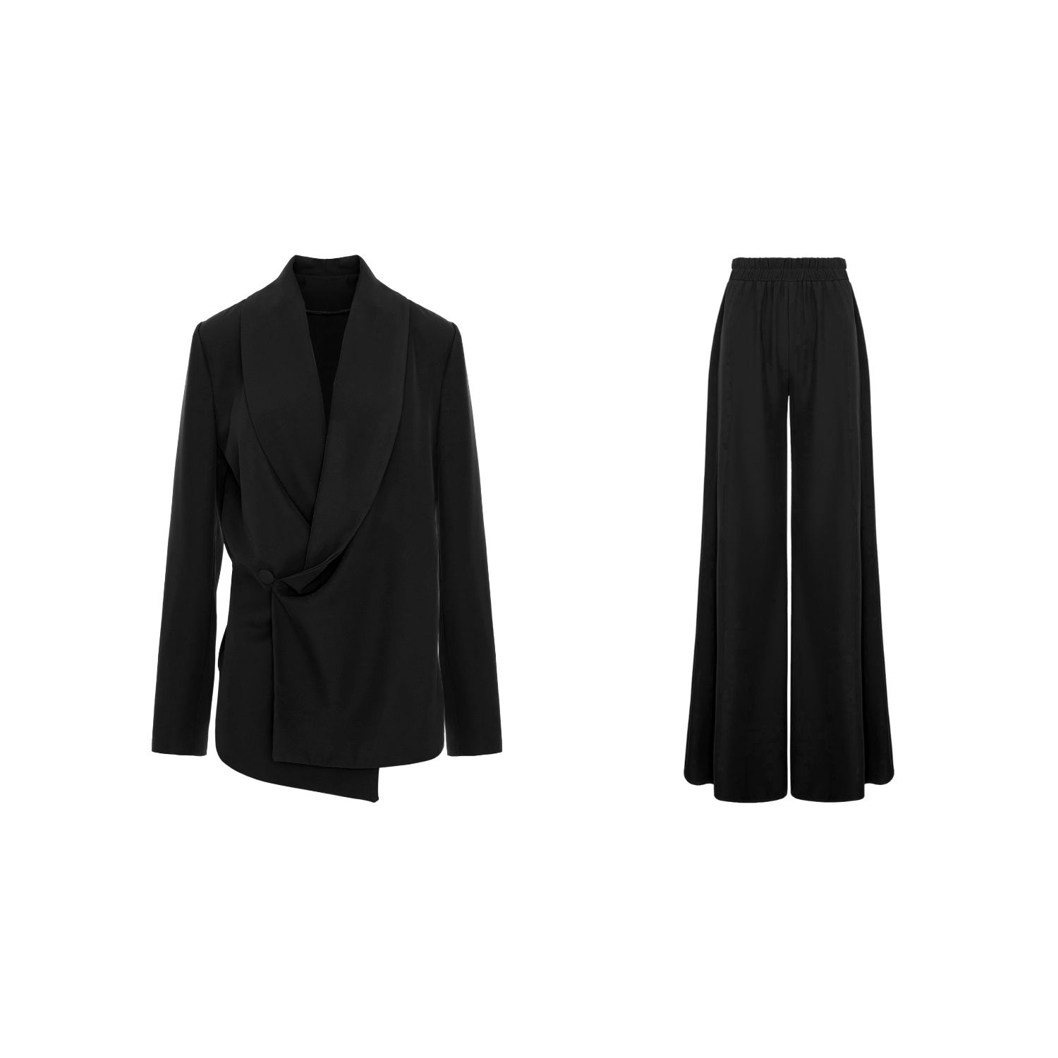 Bluzat Black Set With Wrap Blazer And Flared Trousers In Black