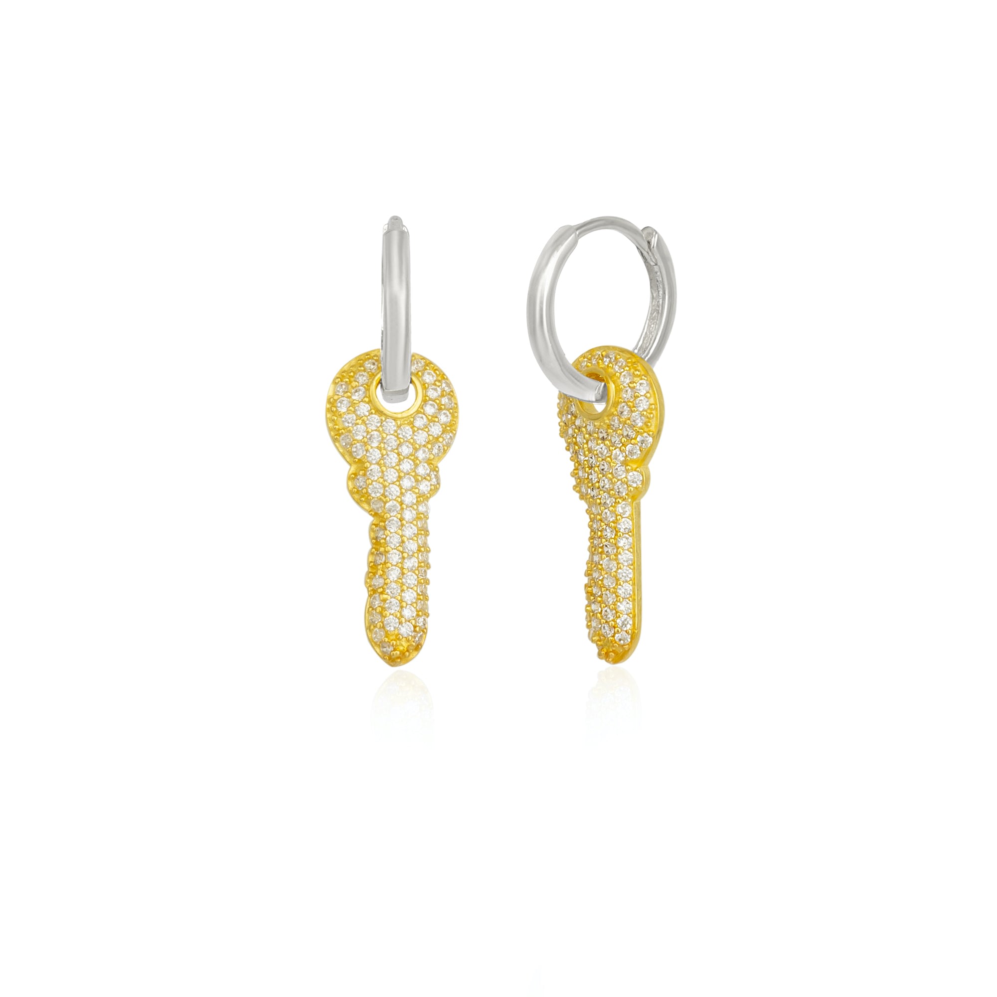 Spero London Women's Key Silver Hoop Sterling Silver Drop Earring - Gold