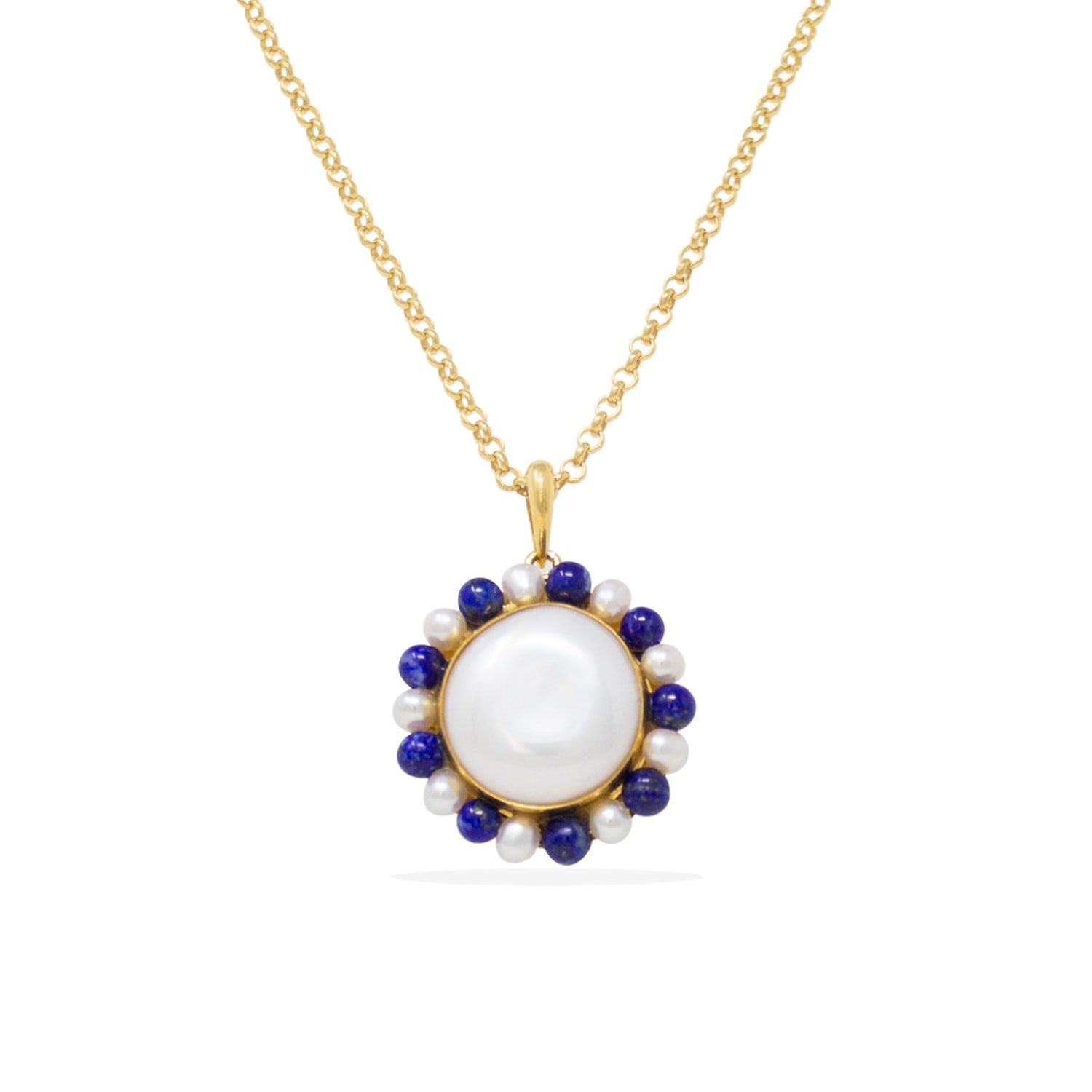 Vintouch Italy Women's Blue / Gold / White Lotus Gold-plated Baroque Pearl And Lapis Necklace In Multi