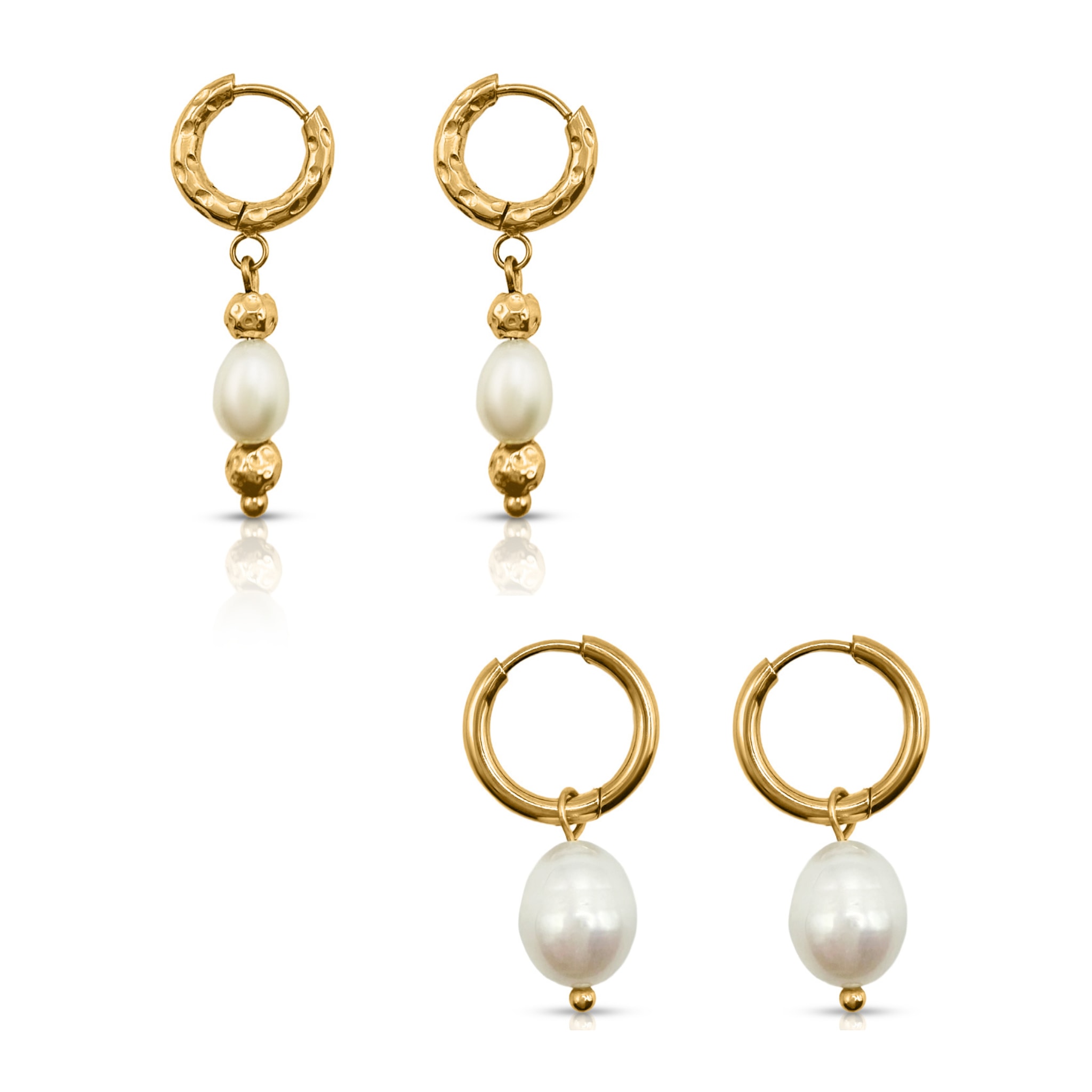 Ever Jewellery Women's Gold / White Pearl Gold Earrings Bundle Set In Multi