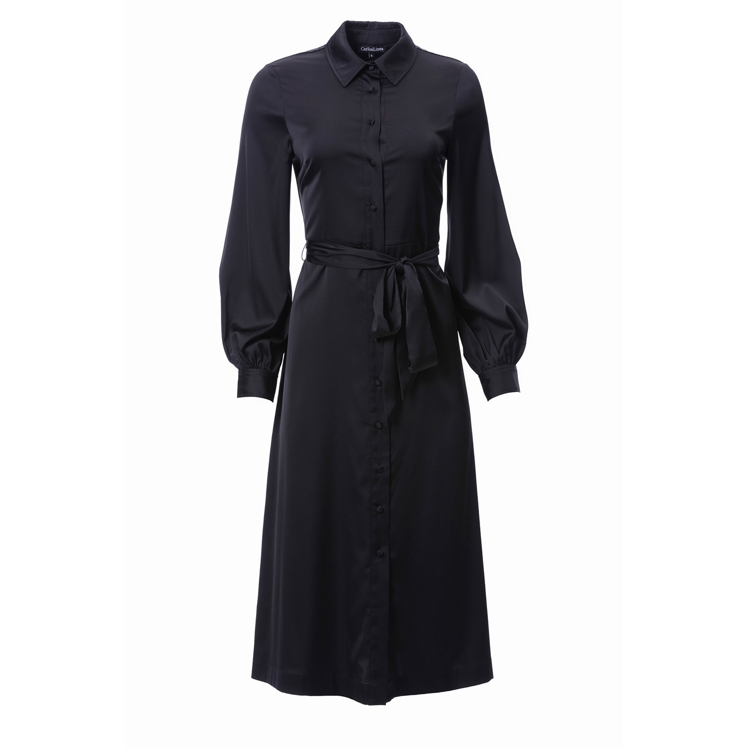 Carloslines Women's Button Down Long Sleeve Shirt Dress In Black Solid In Black