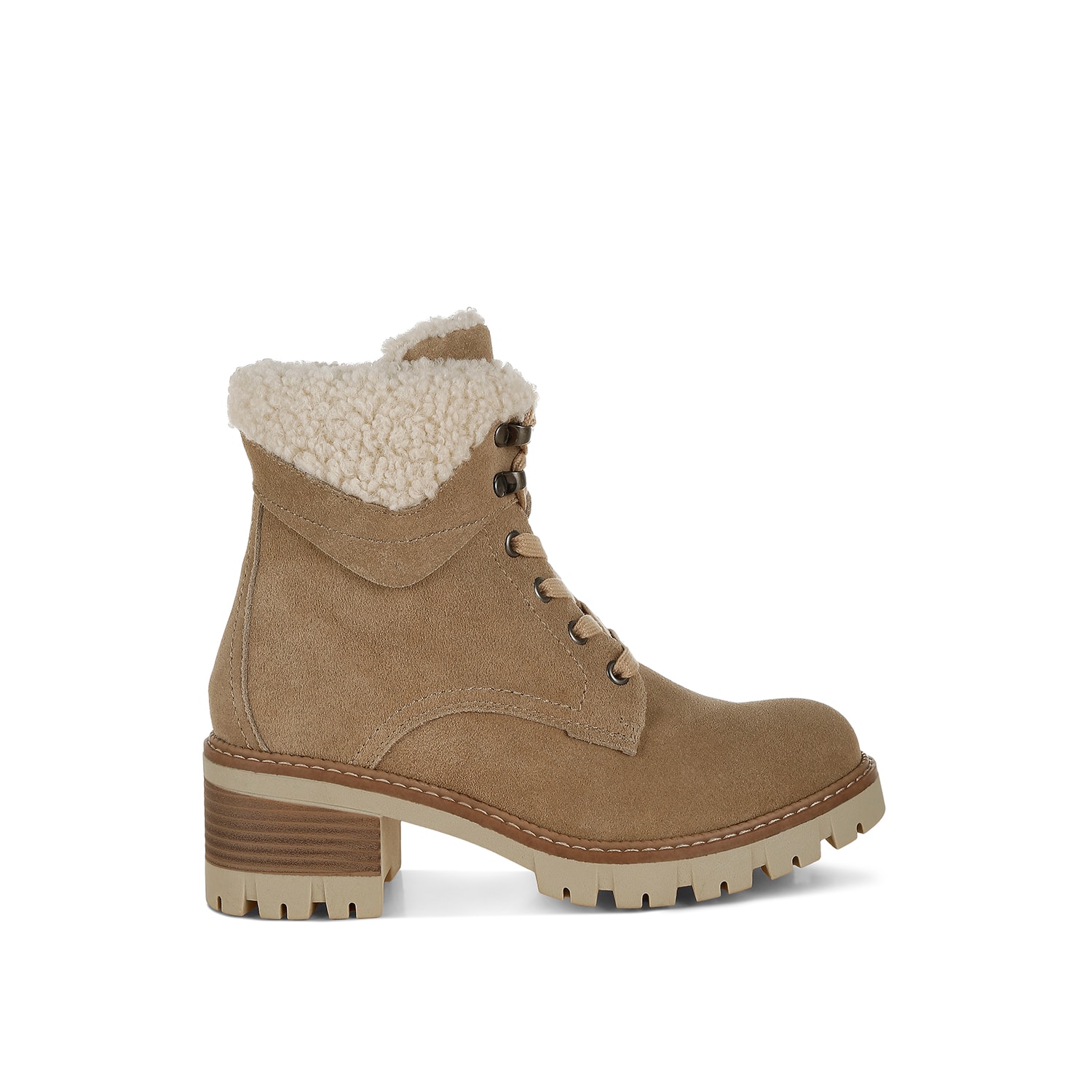 Women's Neutrals Madoka Fur Collar Chunky Ankle Boots In Beige By Rag & Co