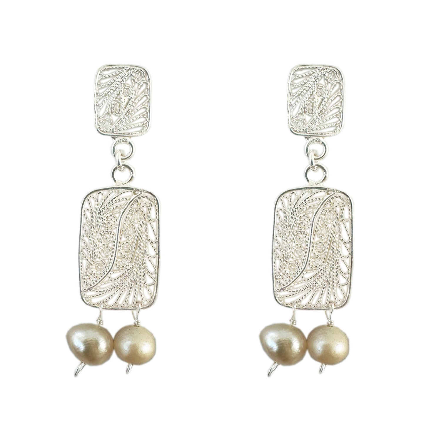 Mamba Women's Gold Candelita Two Pearl Silver Earrings