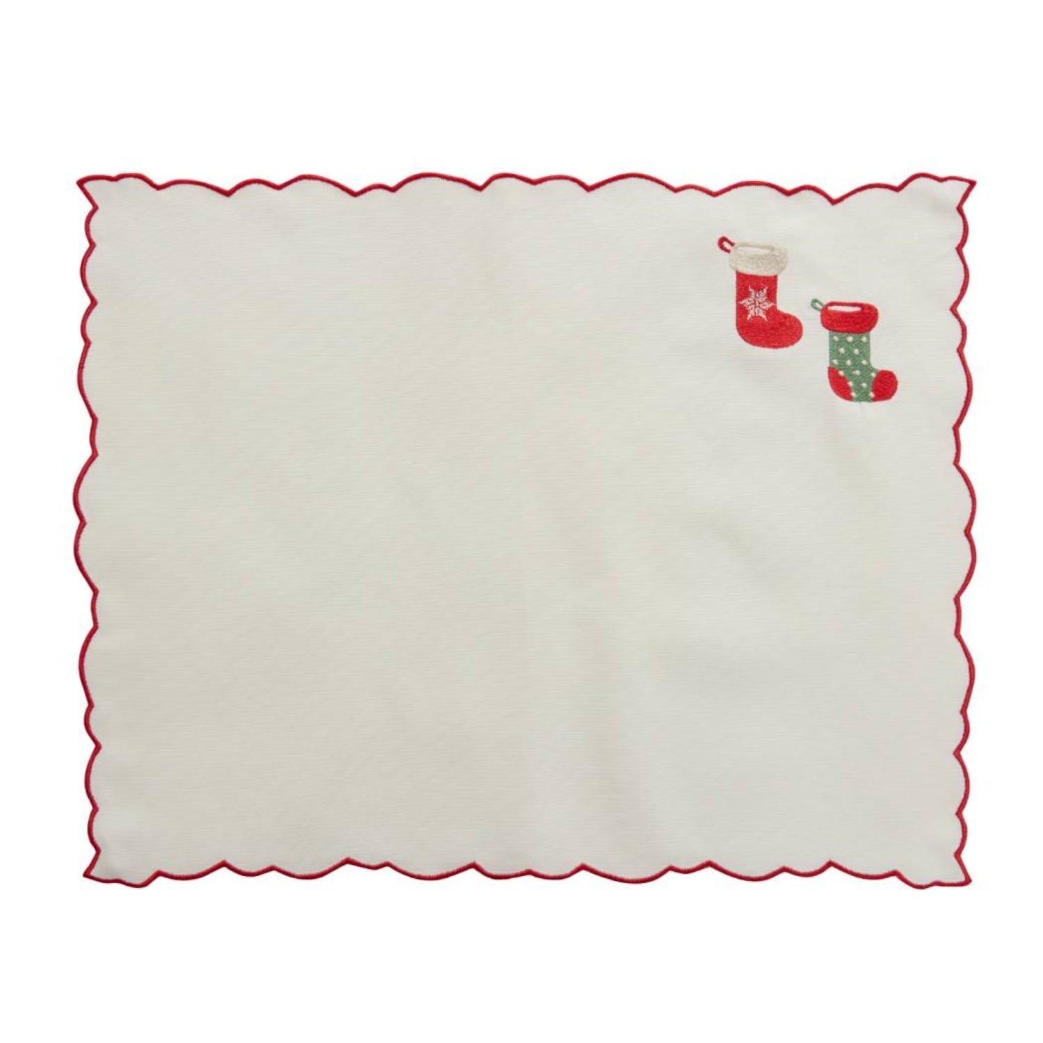 Km Home Collection White Stockings Embroidery Cotton Placemats Set Of 2 In White