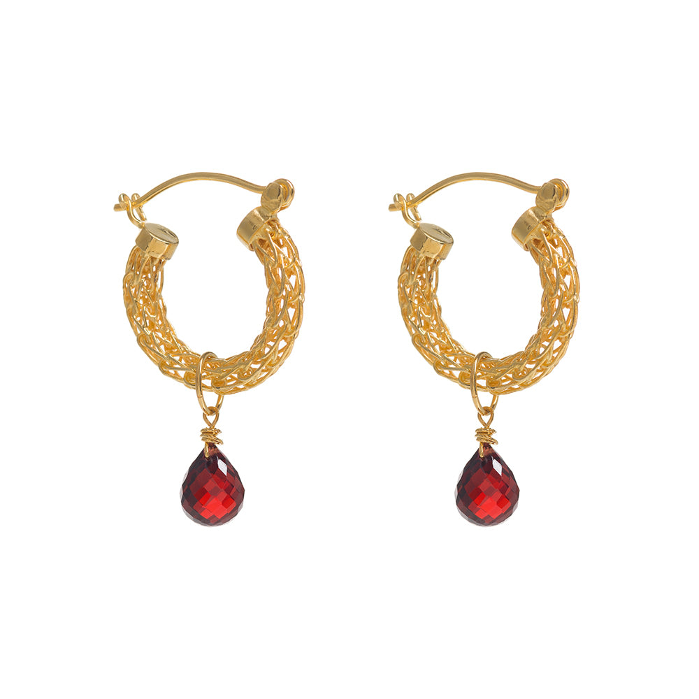 Women’s Gold / Red Gold Weave Mini Hoops With Garnet Charm Freya Rose