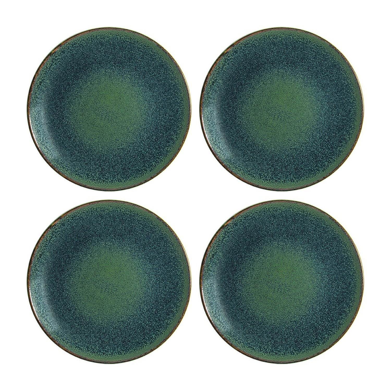 Turgla Home Green / Blue Mar Round Blue Porcelain Dinner Plates, Set Of Four