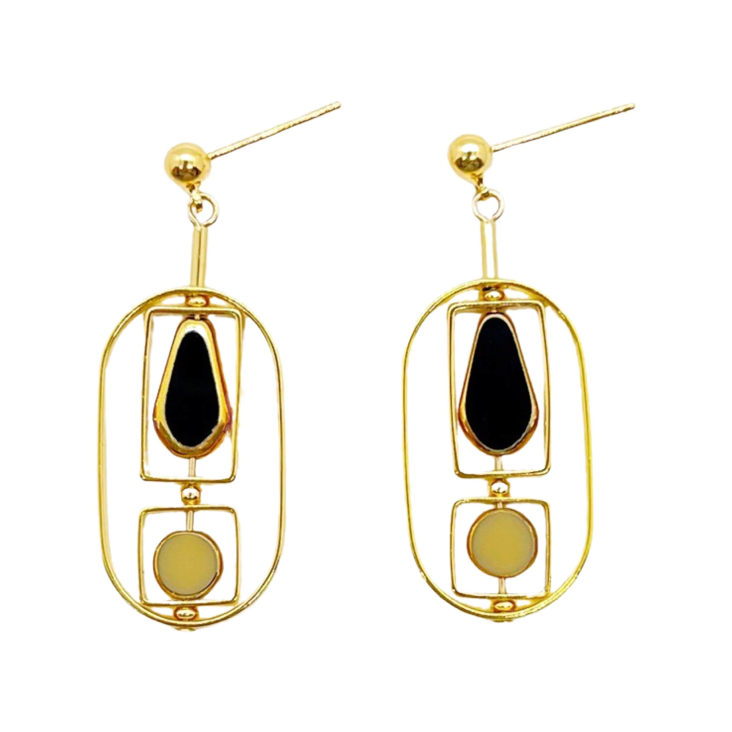 Women’s Gold / Black Black Kite And Beige Art Deco Earrings Aracheli Studio