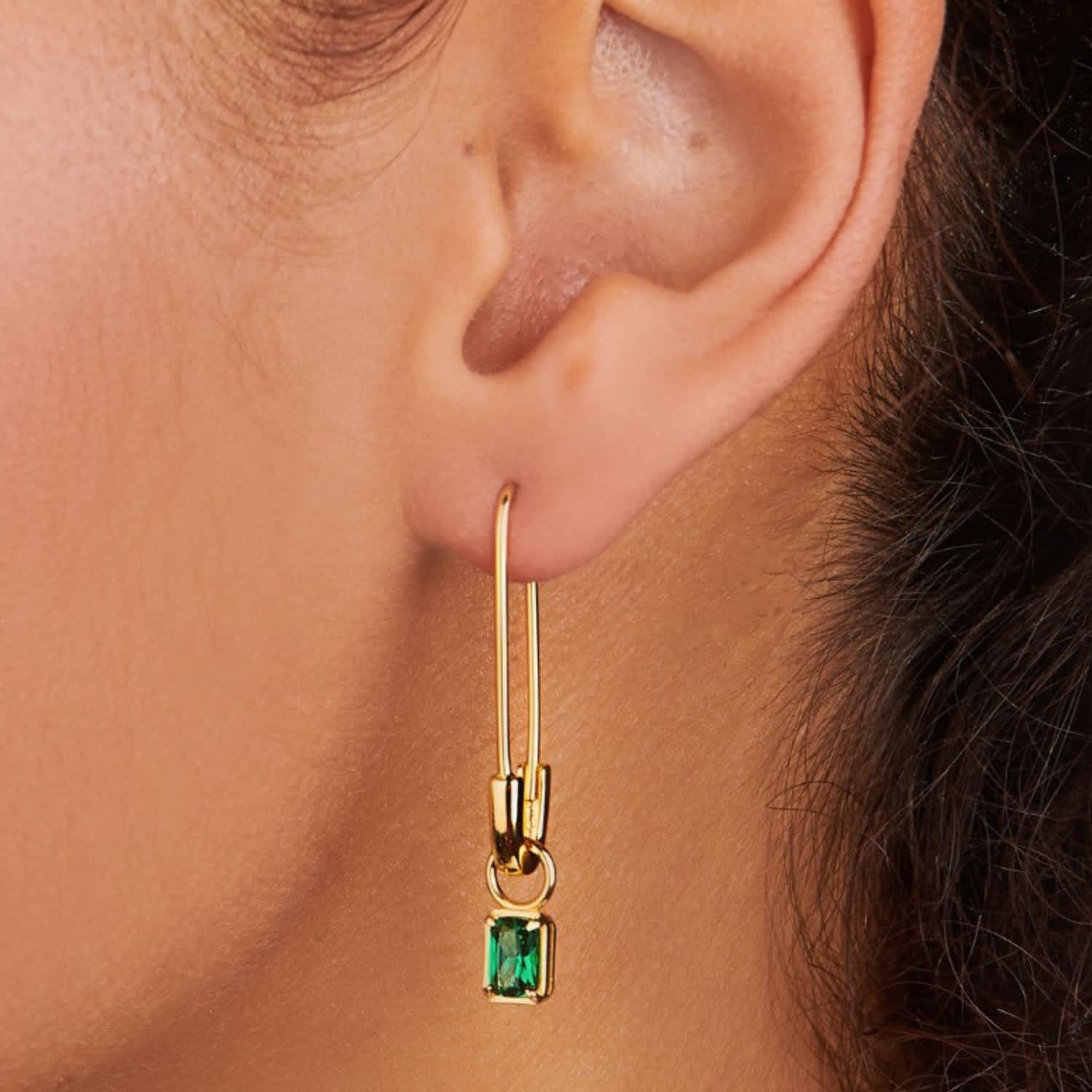 Stone and Strand Sparkle Safety Pin Earring