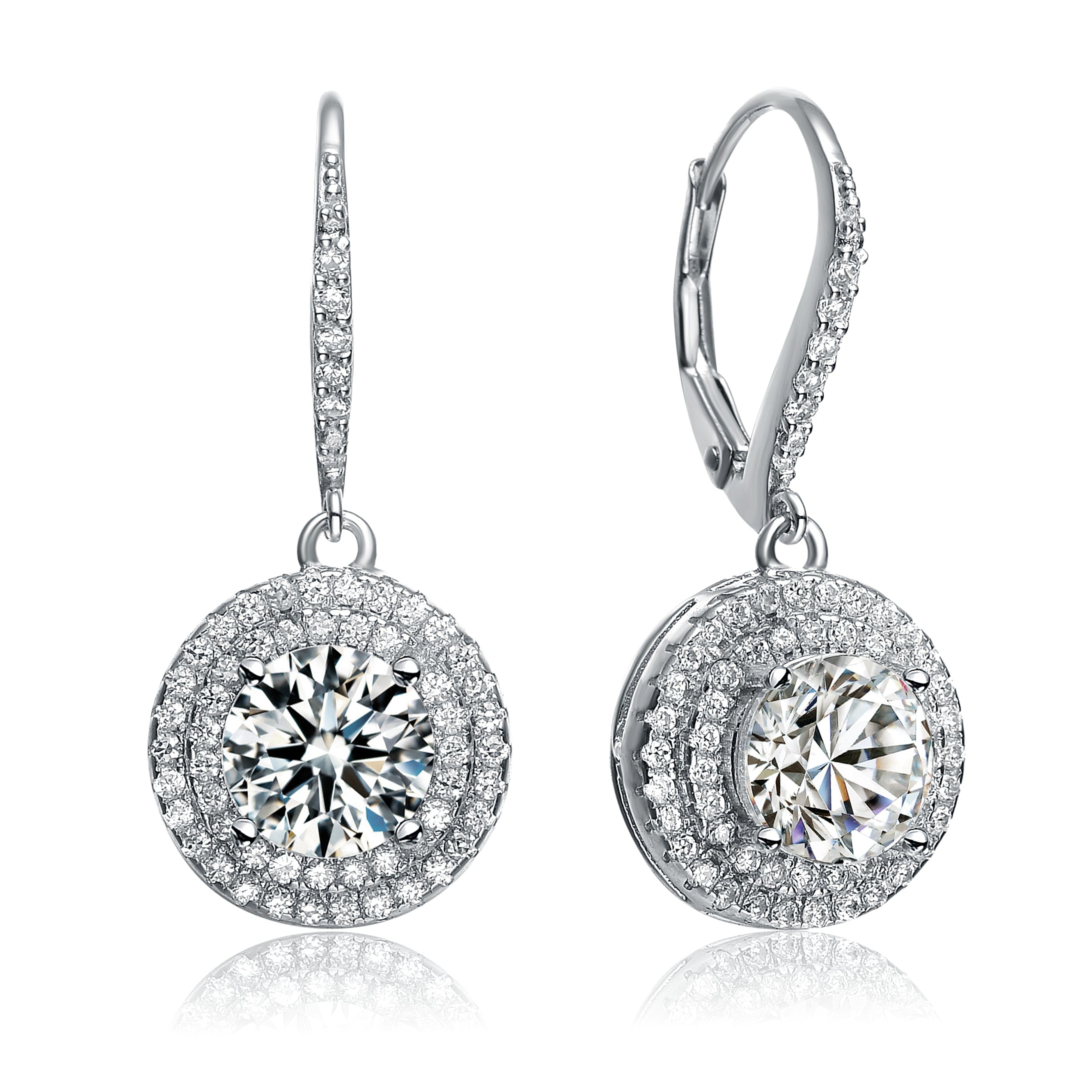 Genevive Jewelry Women's Sterling Silver White Gold Plated With Clear Cubic Zirconia Euro Earrings In White