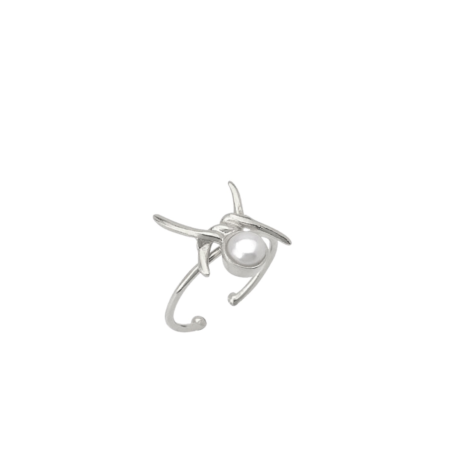 Spero London Women's Barbed Wire Design Pearl Adjustable Sterling Silver Natural Hammered Ring - Silver In Silver