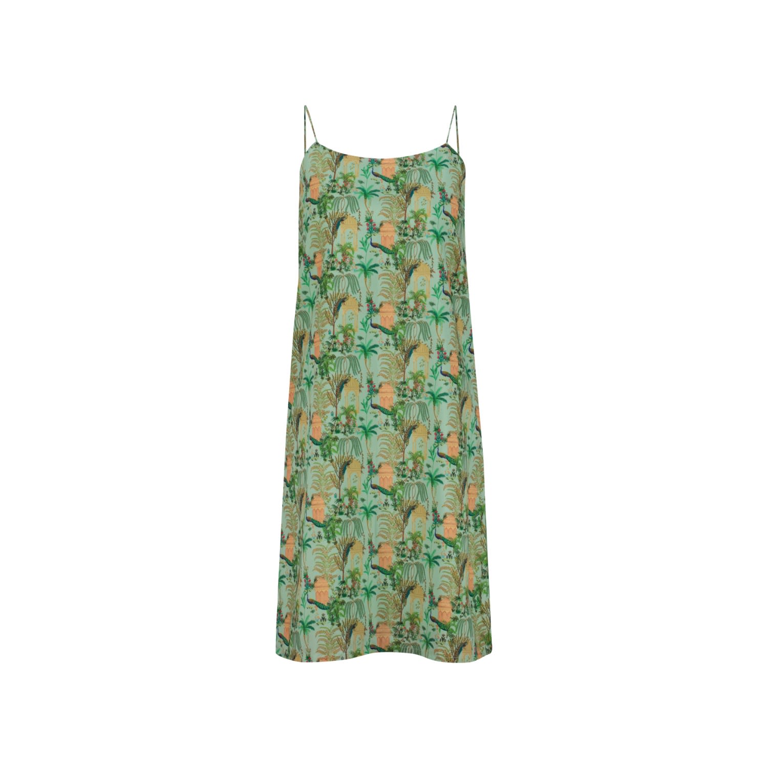 Women’s Green Nature Unwrapped Spaghetti Strap Printed Short Dress With Side Slit Large Dhara Sheth Dubai