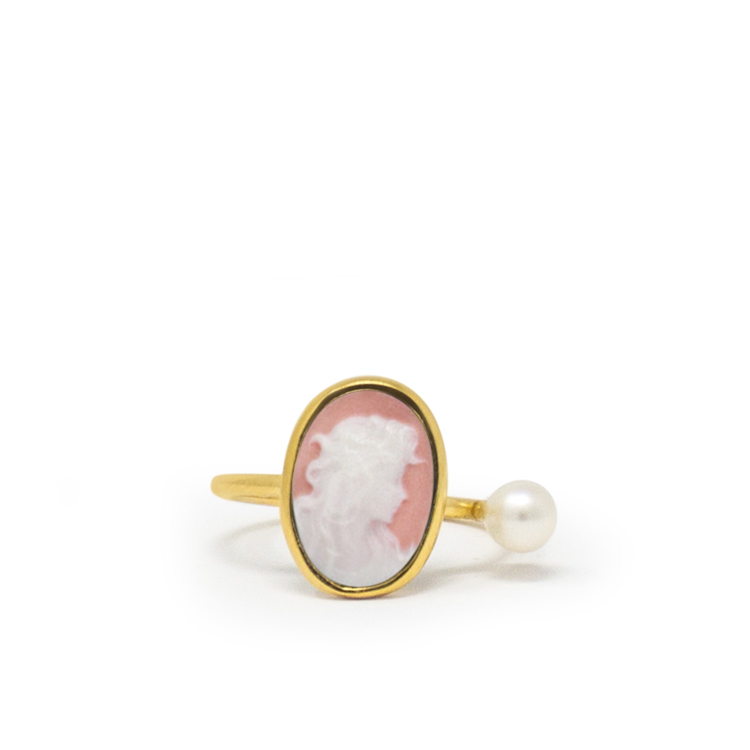 Women’s Pink / Purple / Gold Gold-Plated Pink Mini Cameo Ring With A Pearl Vintouch Italy