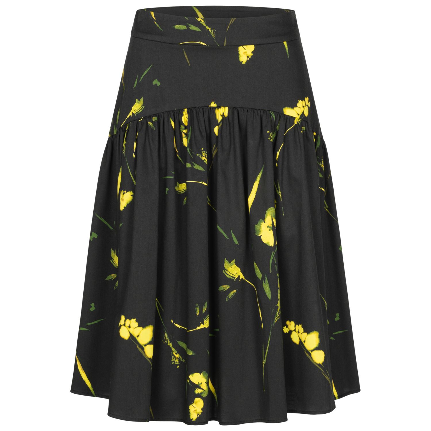 Women’s Black / Yellow / Orange Canola Blossom Print A-Line Skirt Small Marianna Dri