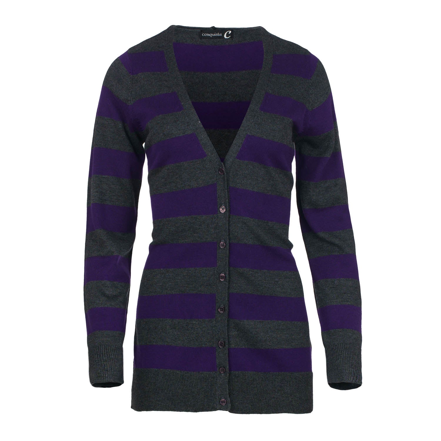 Conquista Women's Grey Striped Wool Blend Cardigan In Grey