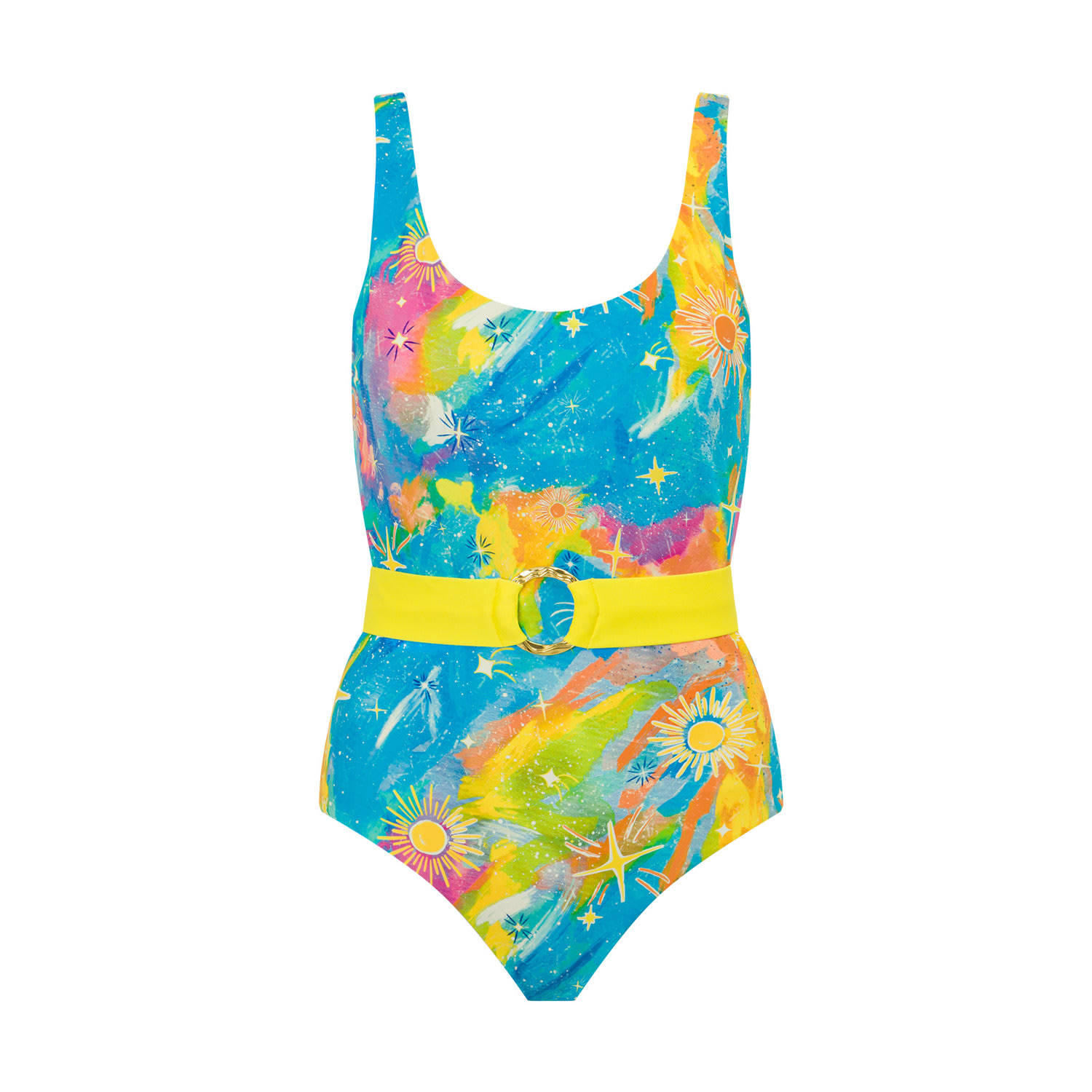 Women’s Blue Rainbow Gold One Piece Swimsuit Medium Love, Bonfire the Label