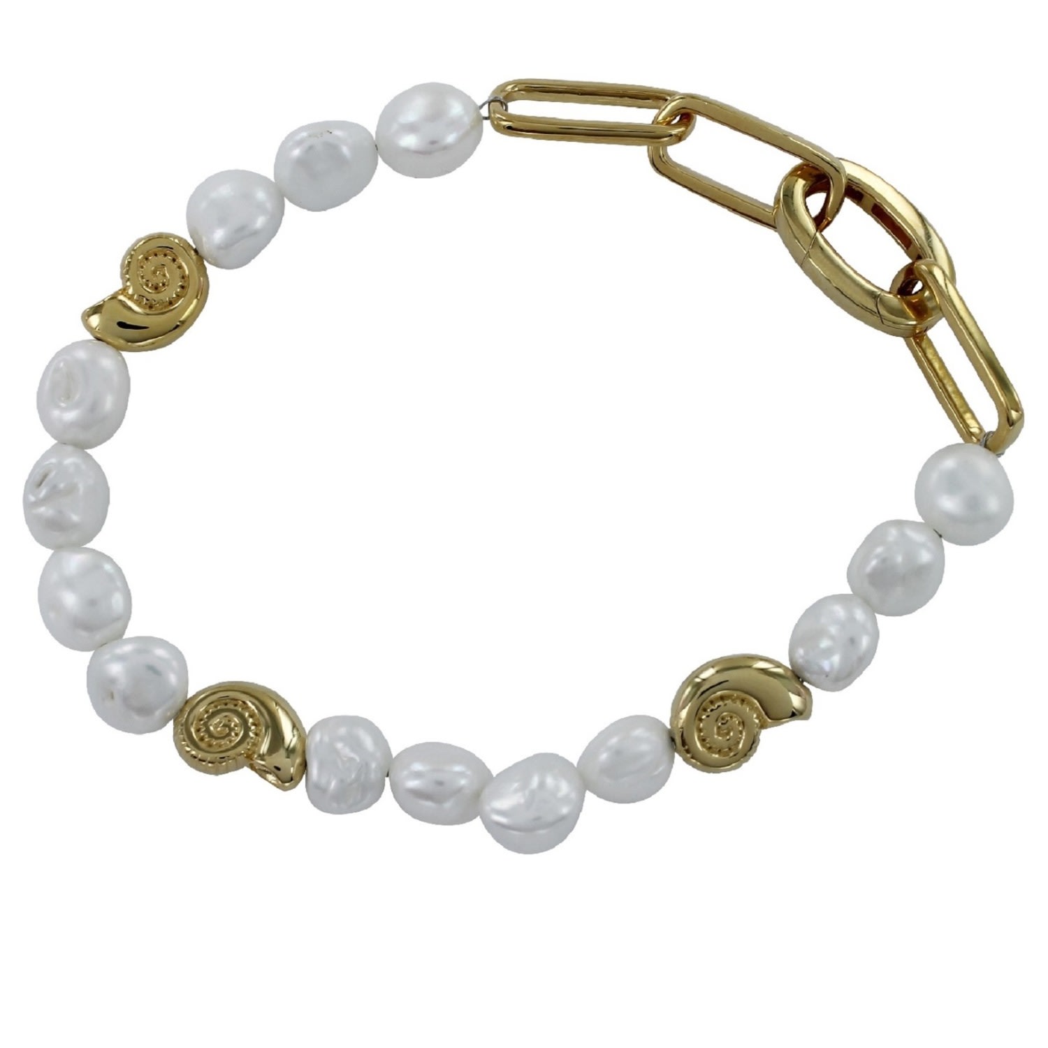 Women’s Pearl And Ammonite Gold Plate Bracelet Reeves & Reeves