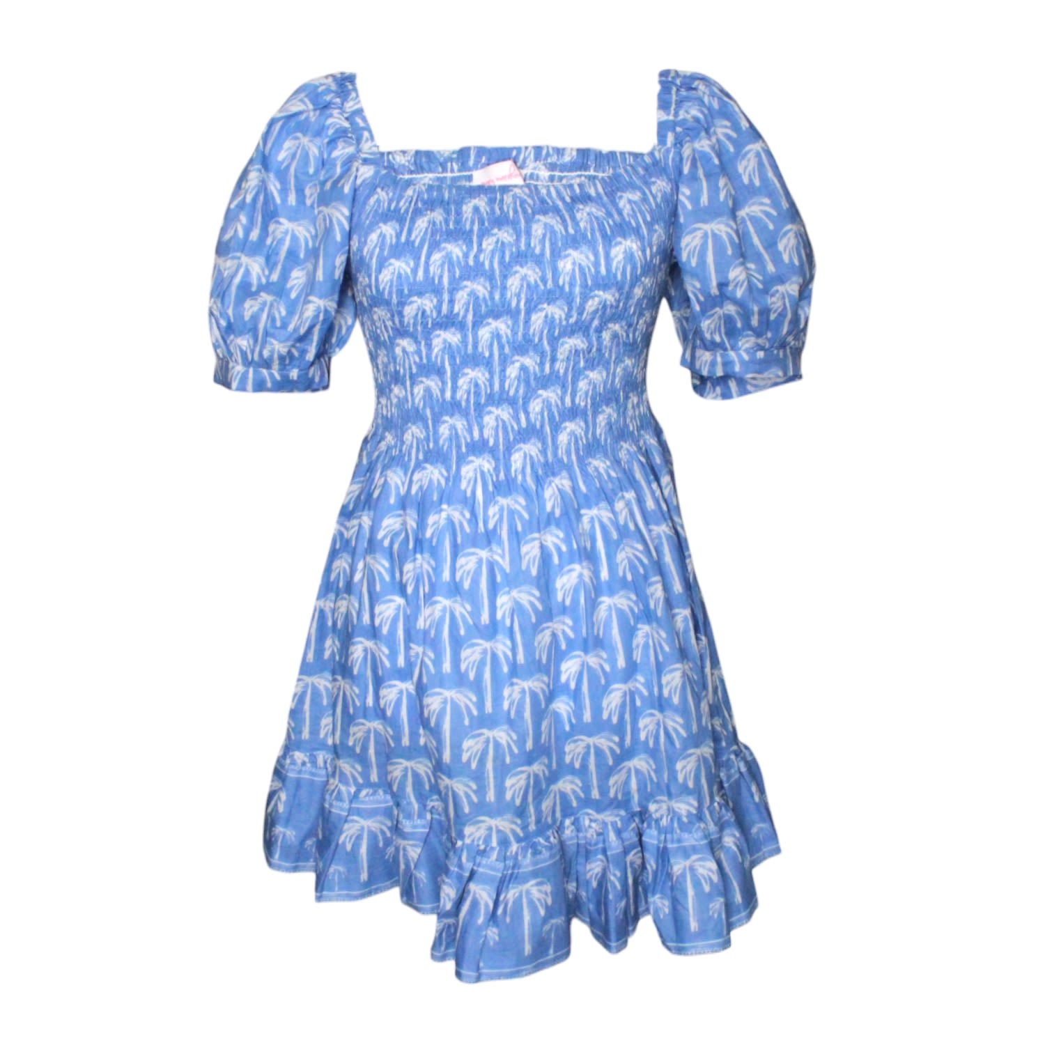Women&rsquo;s Blue Poppy Dress Short - Tropical Palm - Periwinkle | Extra Small | Mary Marshmallow