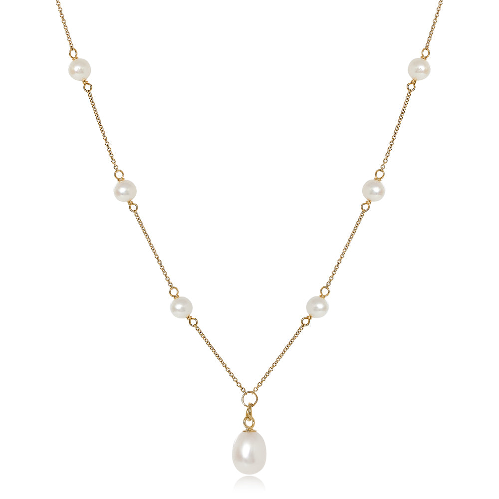 Pearls Of The Orient Online Women's Gold / White Nova Fine Chain Necklace With Cultured Freshwater Pearls & Pendant Drop In Multi