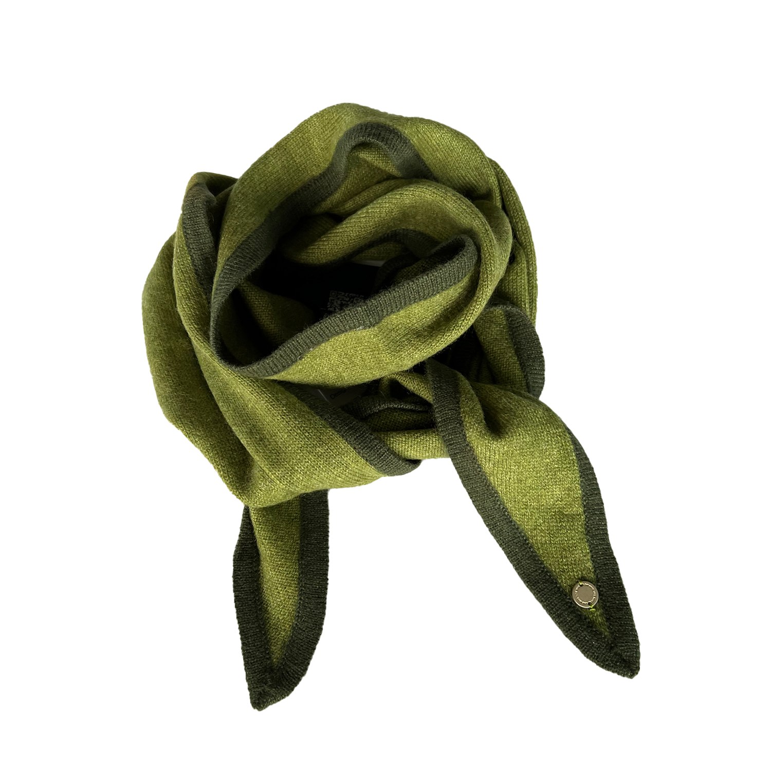 Tirillm Women's Ayla Small Neck Scarf In Soft Pure Cashmere, Moss Green With Olive Green Trimming In Green