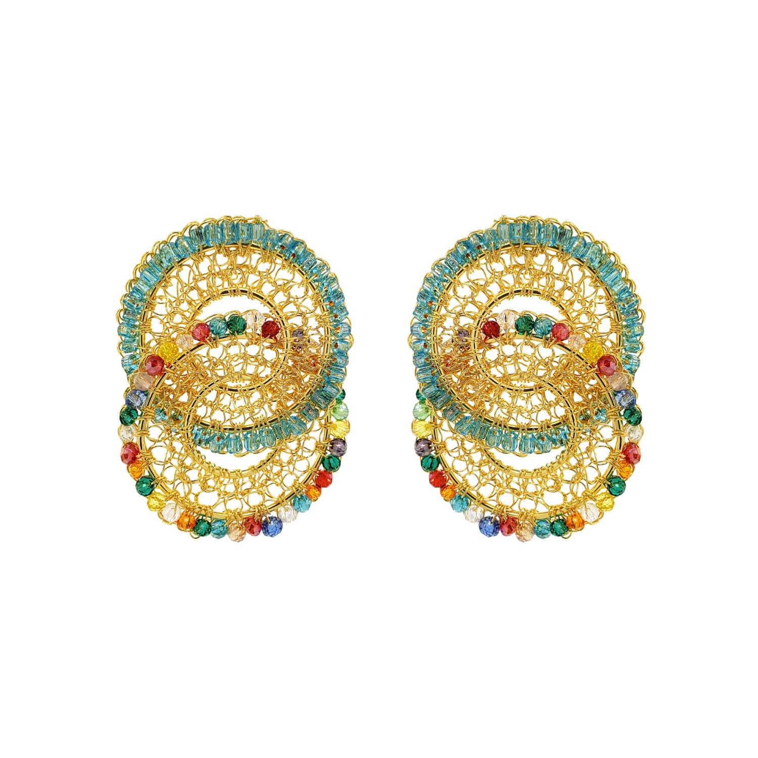 Lavish By Tricia Milaneze Women's Gold / Blue Multi & Gold Minerva Duo Handmade Crochet Earrings