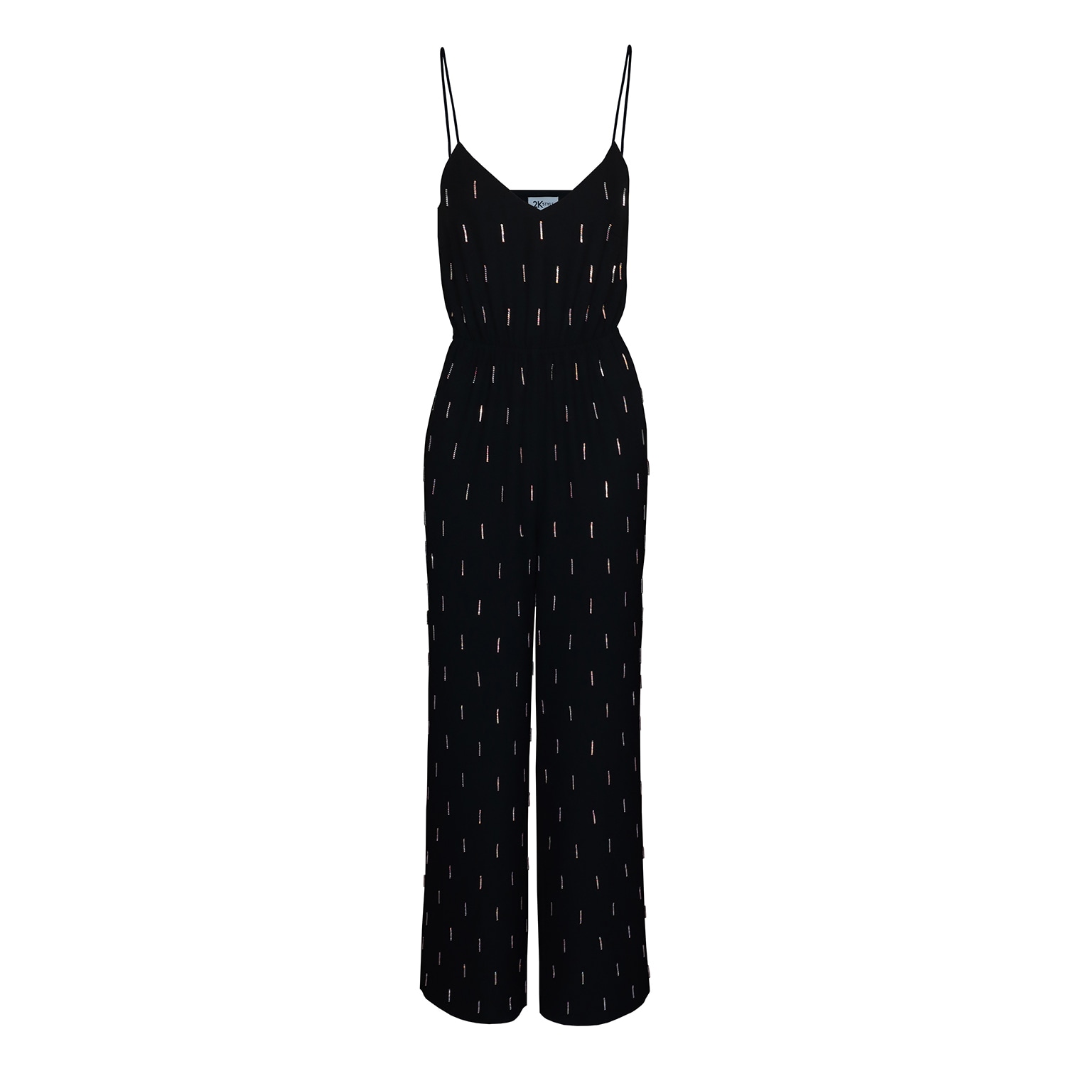 2kstyle Women's Manhattan Wide-leg Crystal Hand-embellished Crepe Jumpsuit - Black In Black