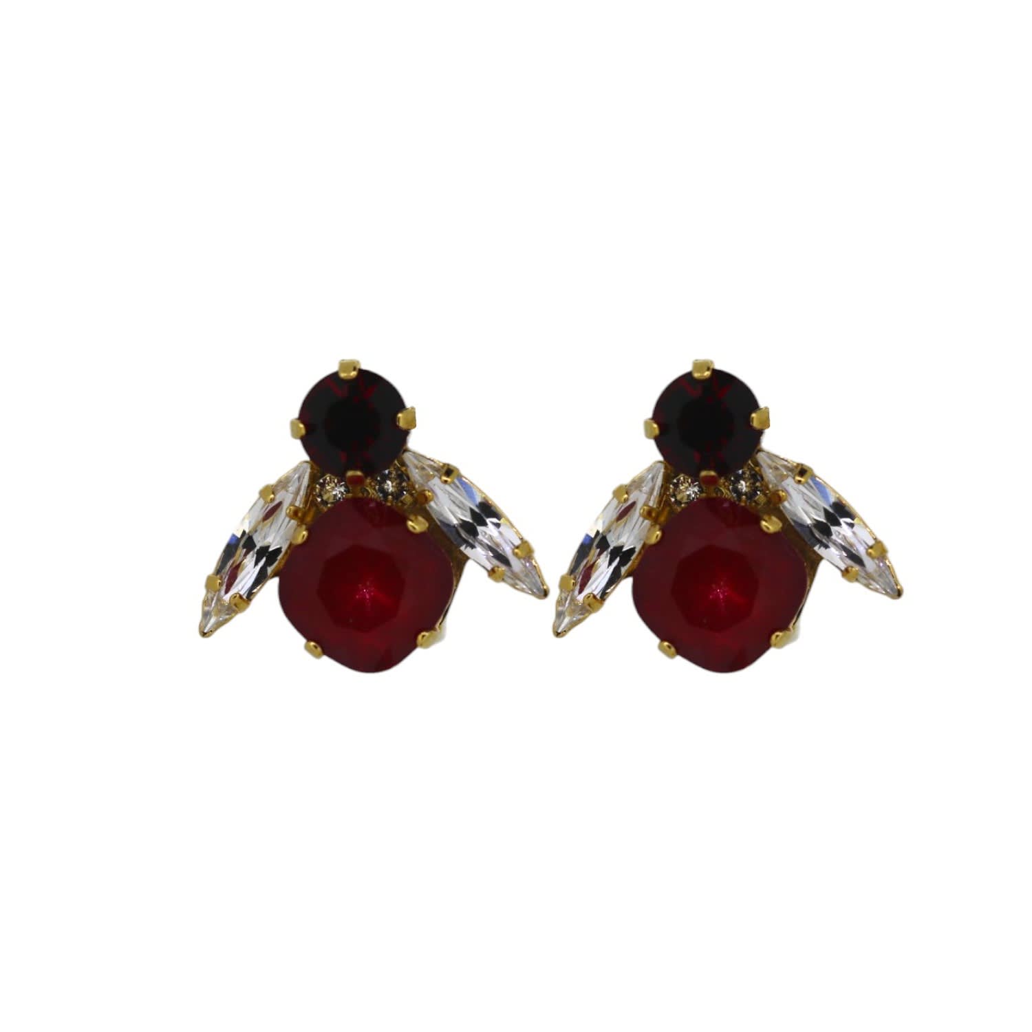 Vickisarge Women's Gold / Red Yuletide Red Big Bee Earrings - Clip