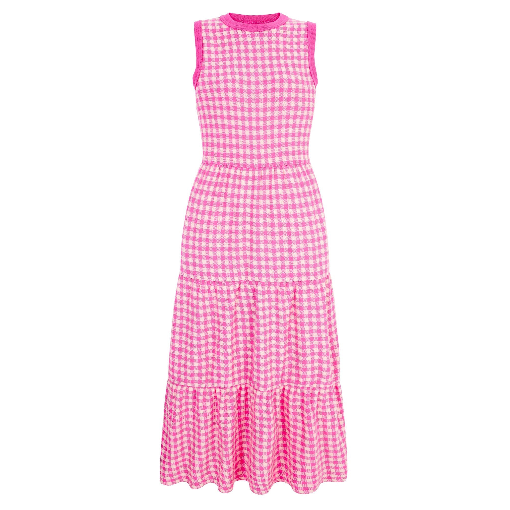 Women’s Pink / Purple Paula Gingham Cotton Knitted Midi Summer Dress - Hot Pink Small Cara & the Sky