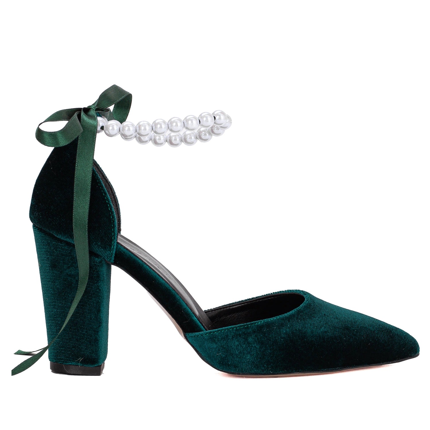 Forever & Always Shoes Women's Agnes - Emerald Green Velvet Pearl Heels In Green