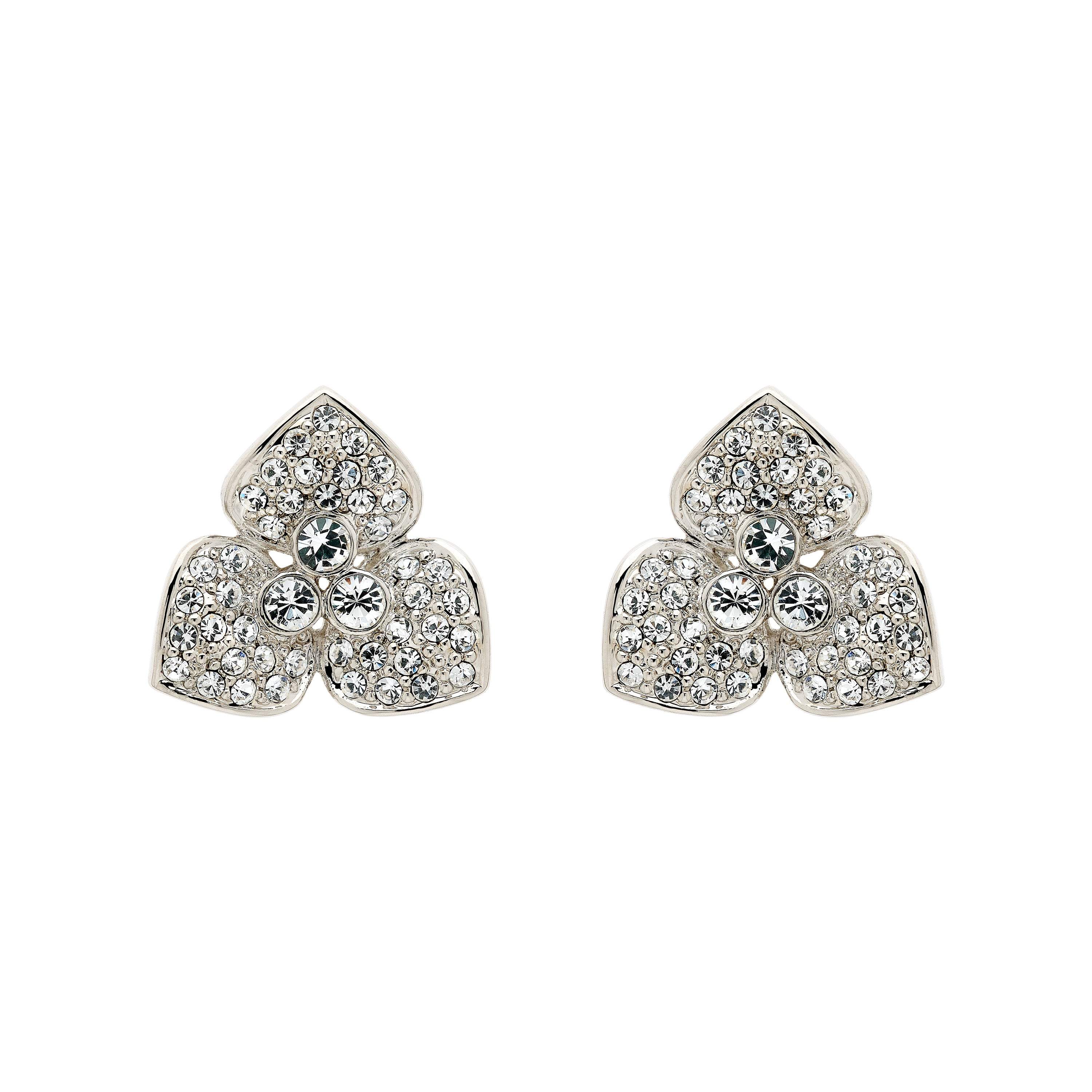 Emma Holland Jewellery Women's Silver Platinum & Crystal Flower Clip Earrings