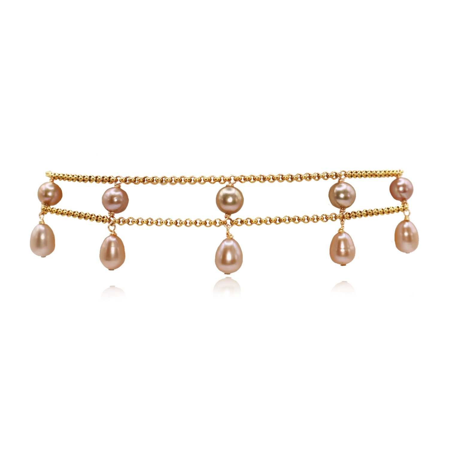 Marquise Swim Women's Gold / Pink / Purple Necklace - Duchess Choker Salmon Pink Pearl