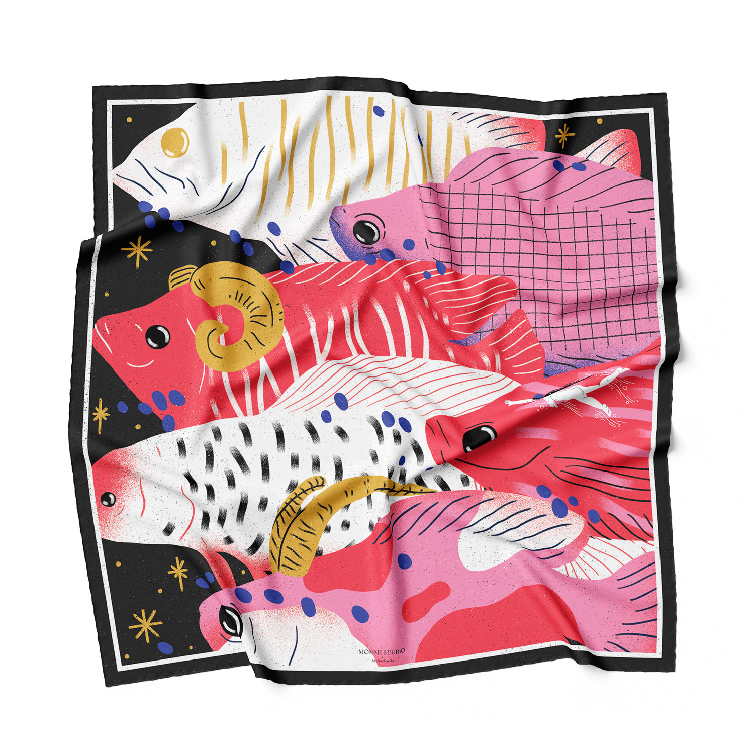 Momme Studio Women's Alpherg - Red Beach Silk Scarf In Black/blue
