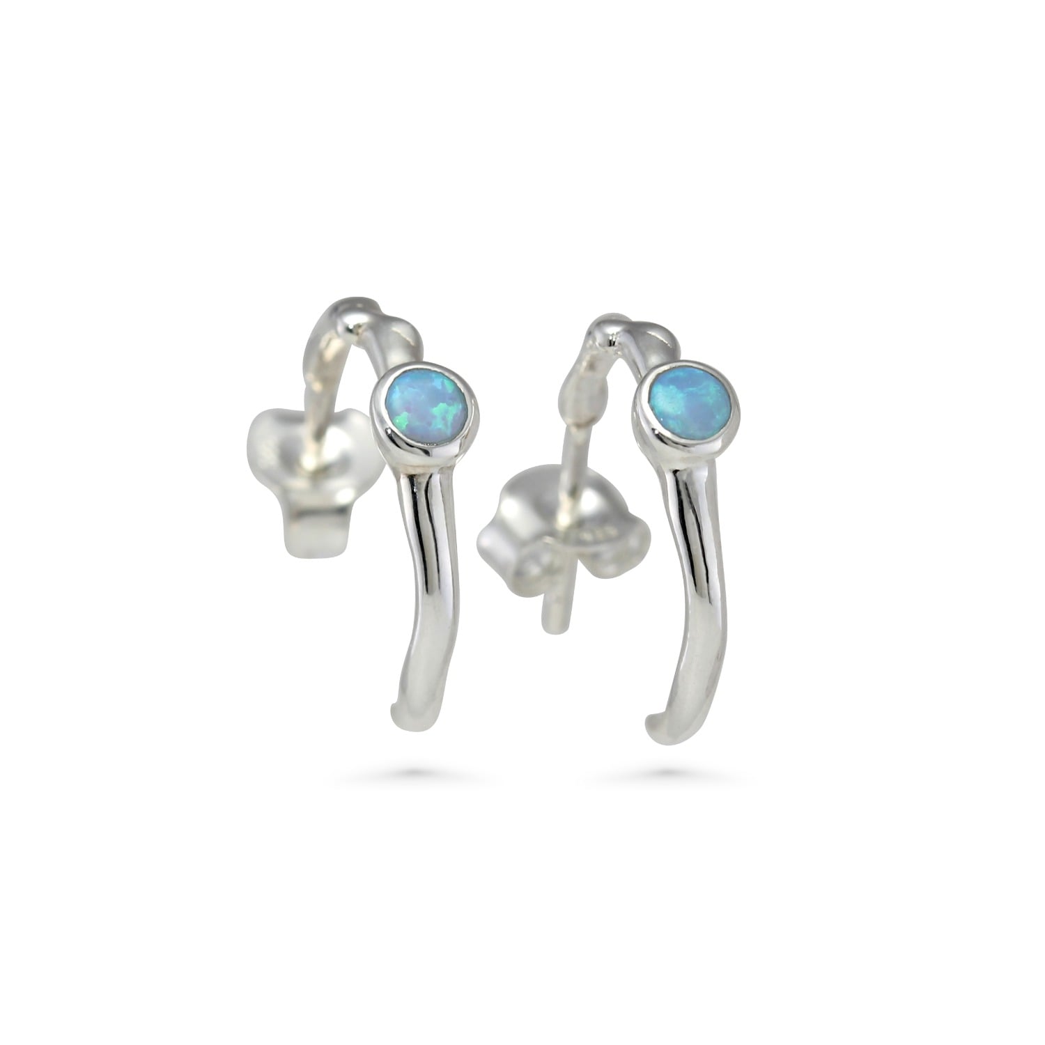 Isla Silver Women's Blue / Silver Blue Opal Silver Huggie Hoop Earrings