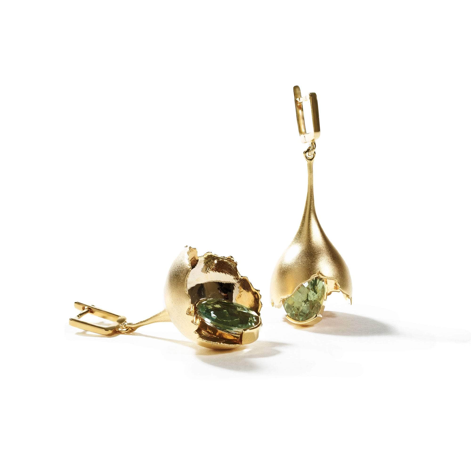 German Kabirski Women's Gold / Green Gobl Green Amethyst Earrings