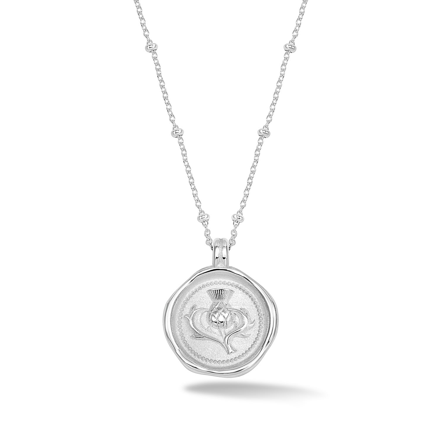 Dower & Hall Women's Silver Thistle Talisman Necklace In White
