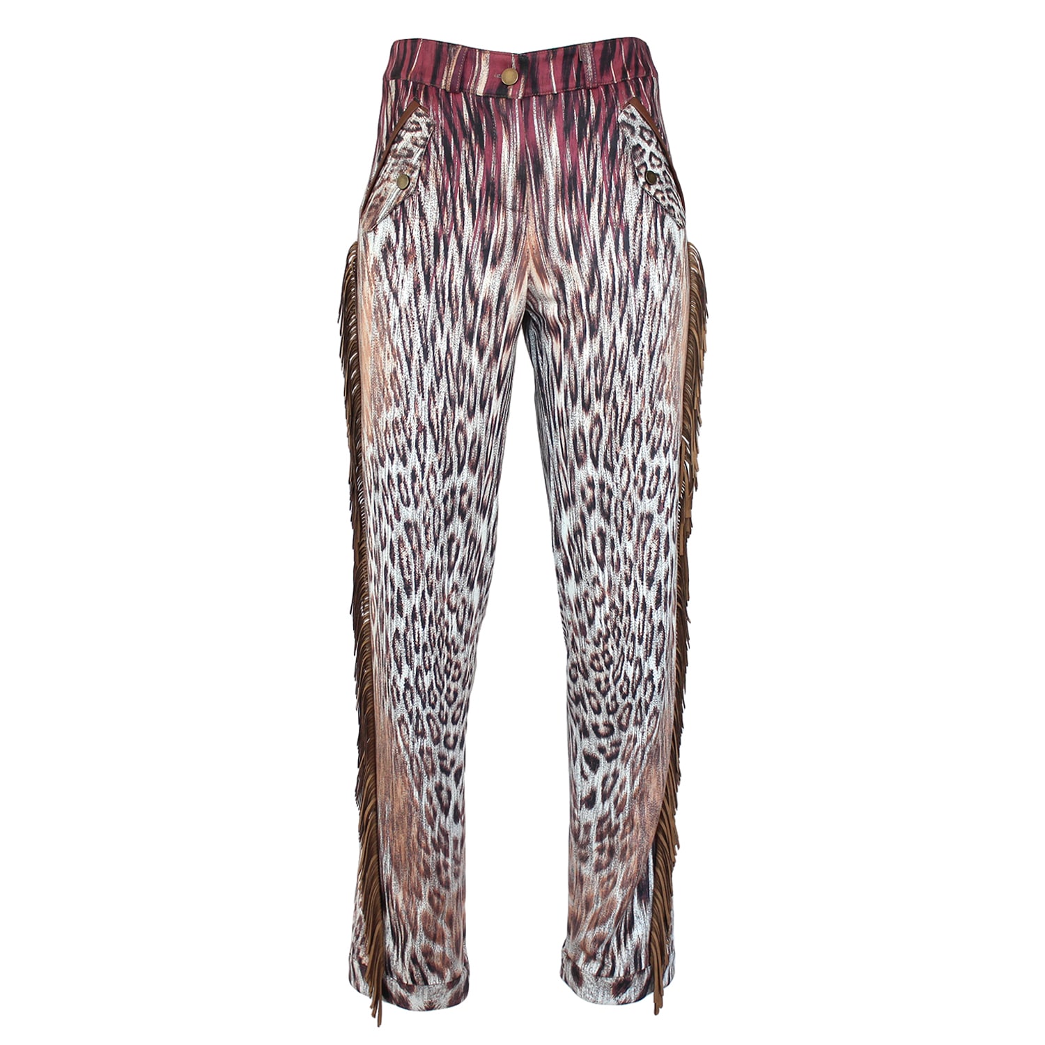 Lalipop Design Women's Straight-leg Pants With Animal Print And Fringe Details