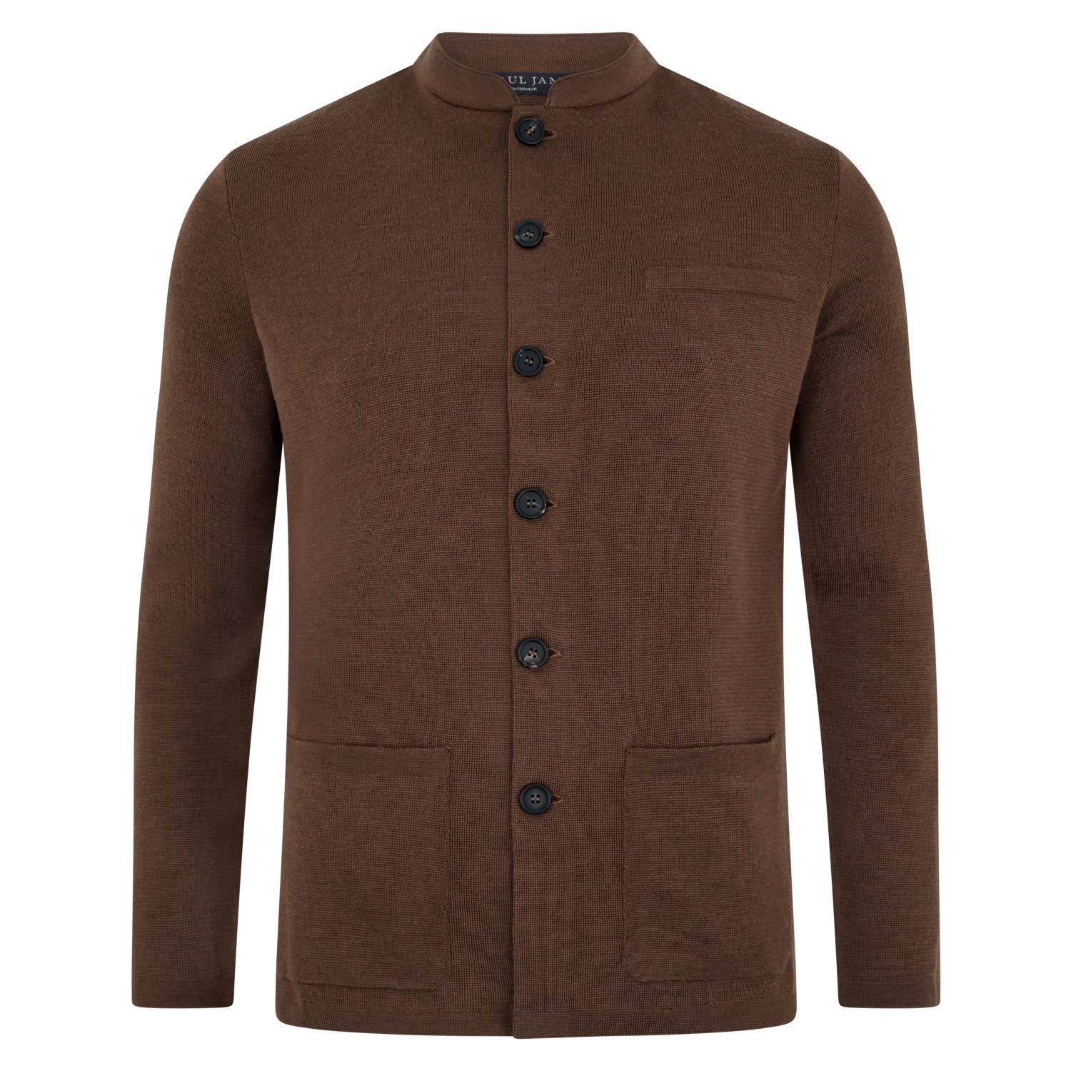 Paul James Knitwear Mens Extra Fine Merino Wool Alonzo Knitted Nehru Jacket - Oak Brown