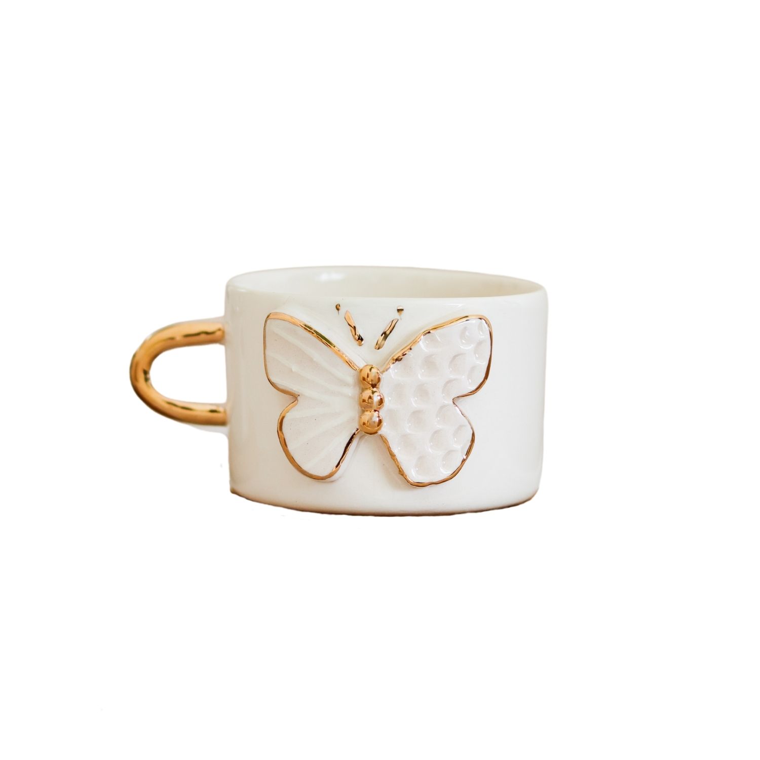 Anatoliacraft White Golden Butterfly Handmade Ceramic Mug