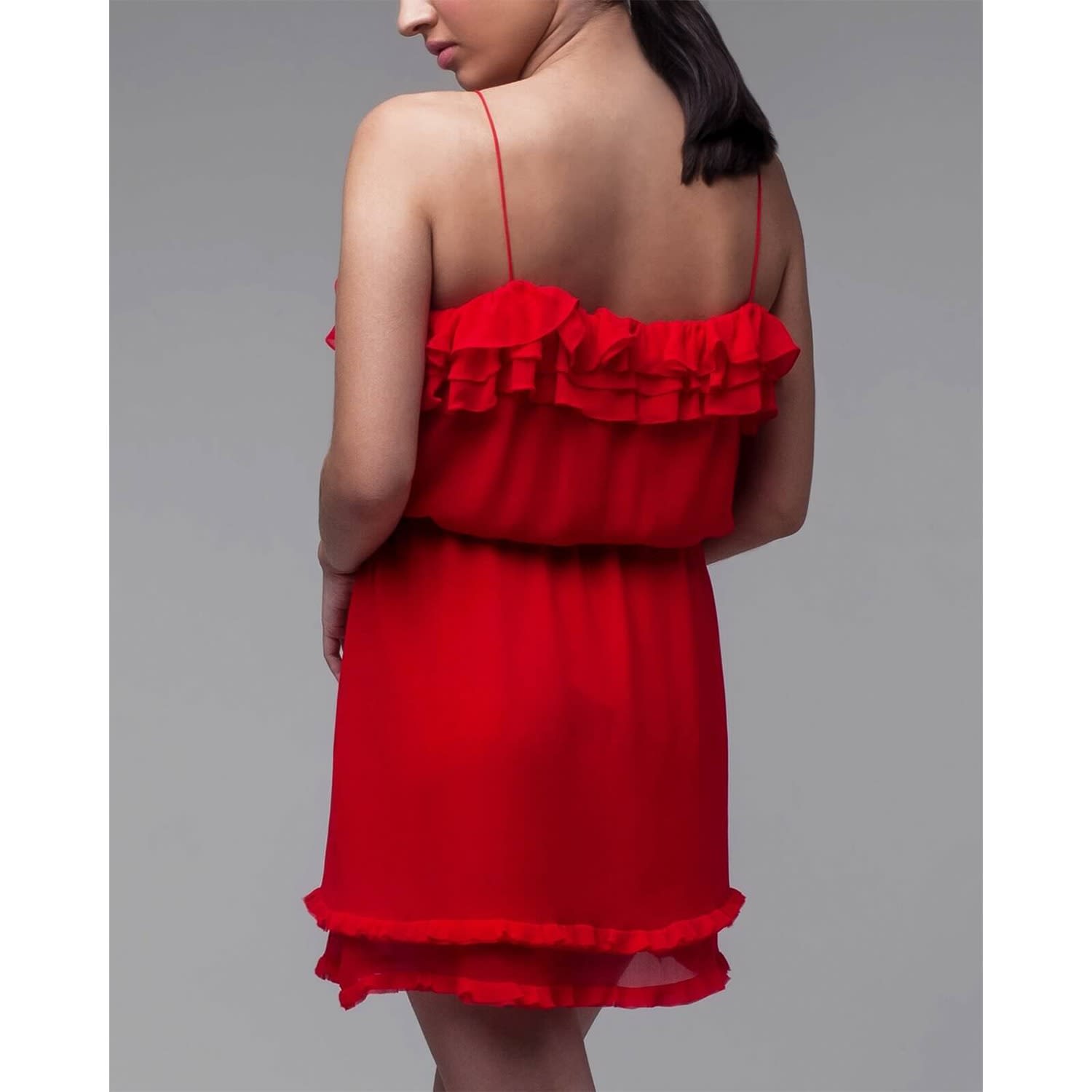 red silky short dress