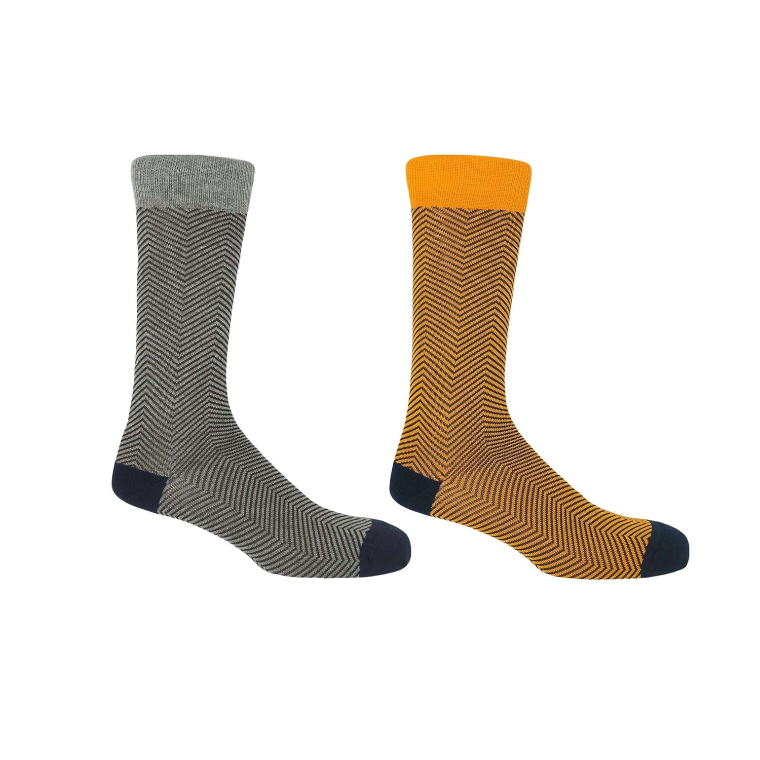 Grey & Yellow Lux Taylor Men’s Socks Two Pack One Size Peper Harow - Made in England