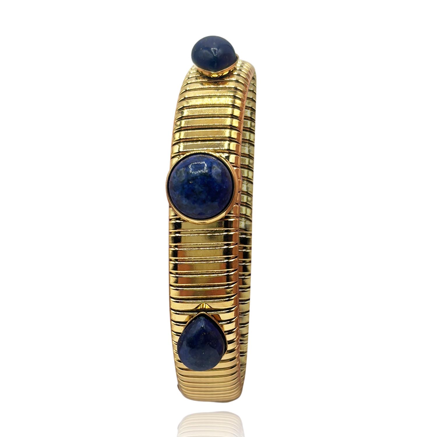 Women’s Blue / Gold Gold-Plated Cobra Bracelet With Lapis Stones Michael Nash Jewelry