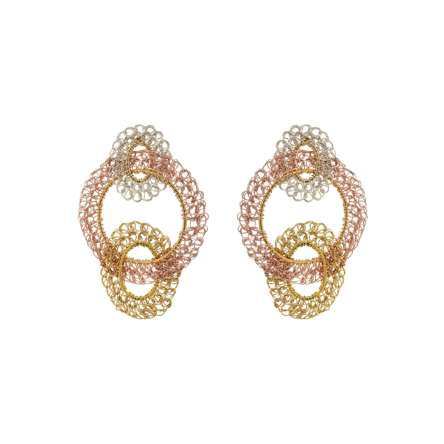 Lavish By Tricia Milaneze Women's Gold / Rose Gold / Silver Trio Gold Artemis Round Handmade Crochet Earrings