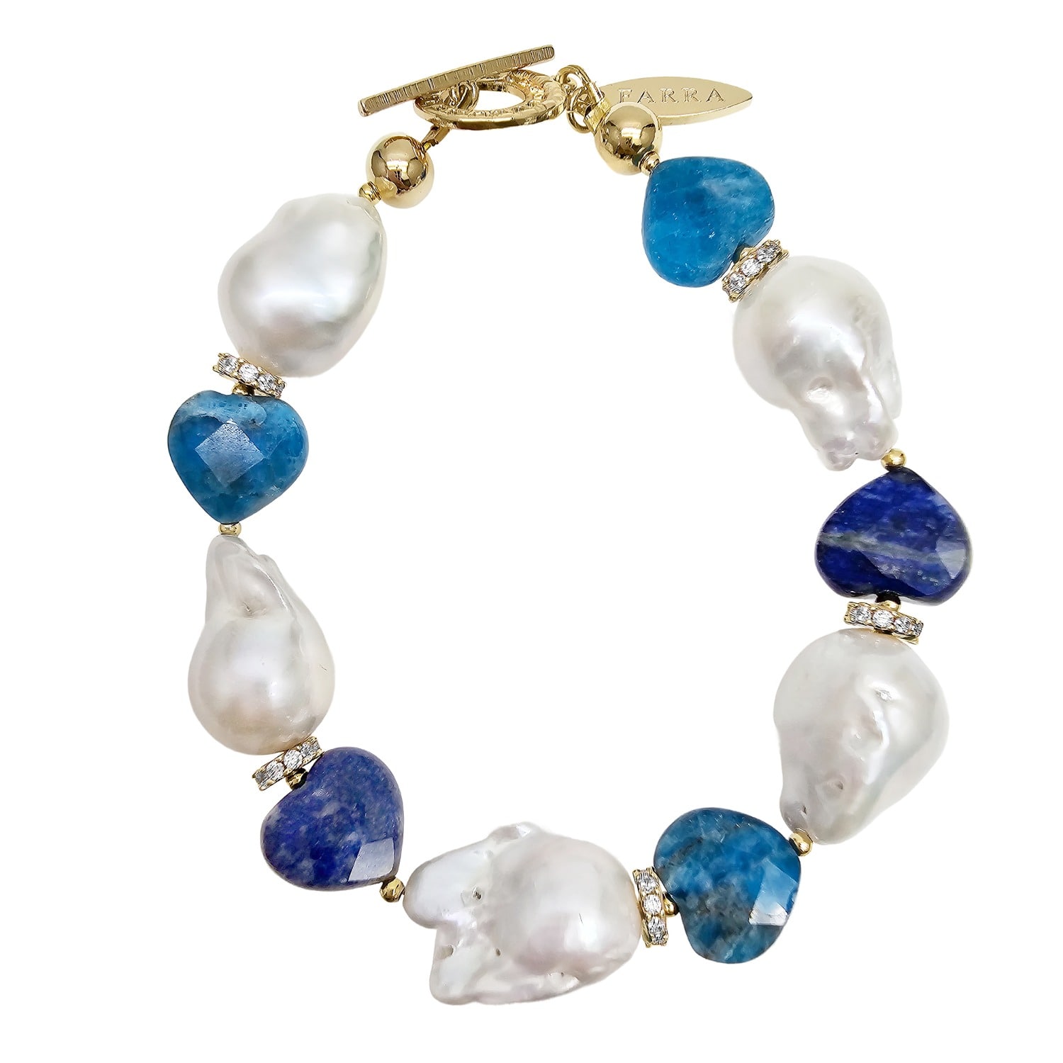 Farra Women's Blue Baroque Pearls With Heart Shaped Lapis And Apatite Gorgeous Bracelet
