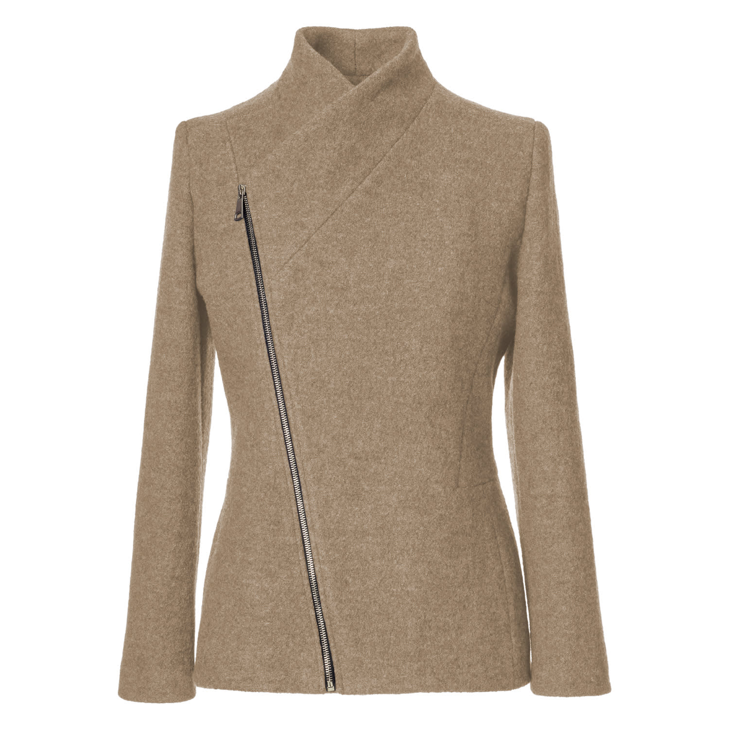 Jana Coshè Women's Brown Wool Jacket With Asymmetric Zip – Handmade From Italian Virgin Wool