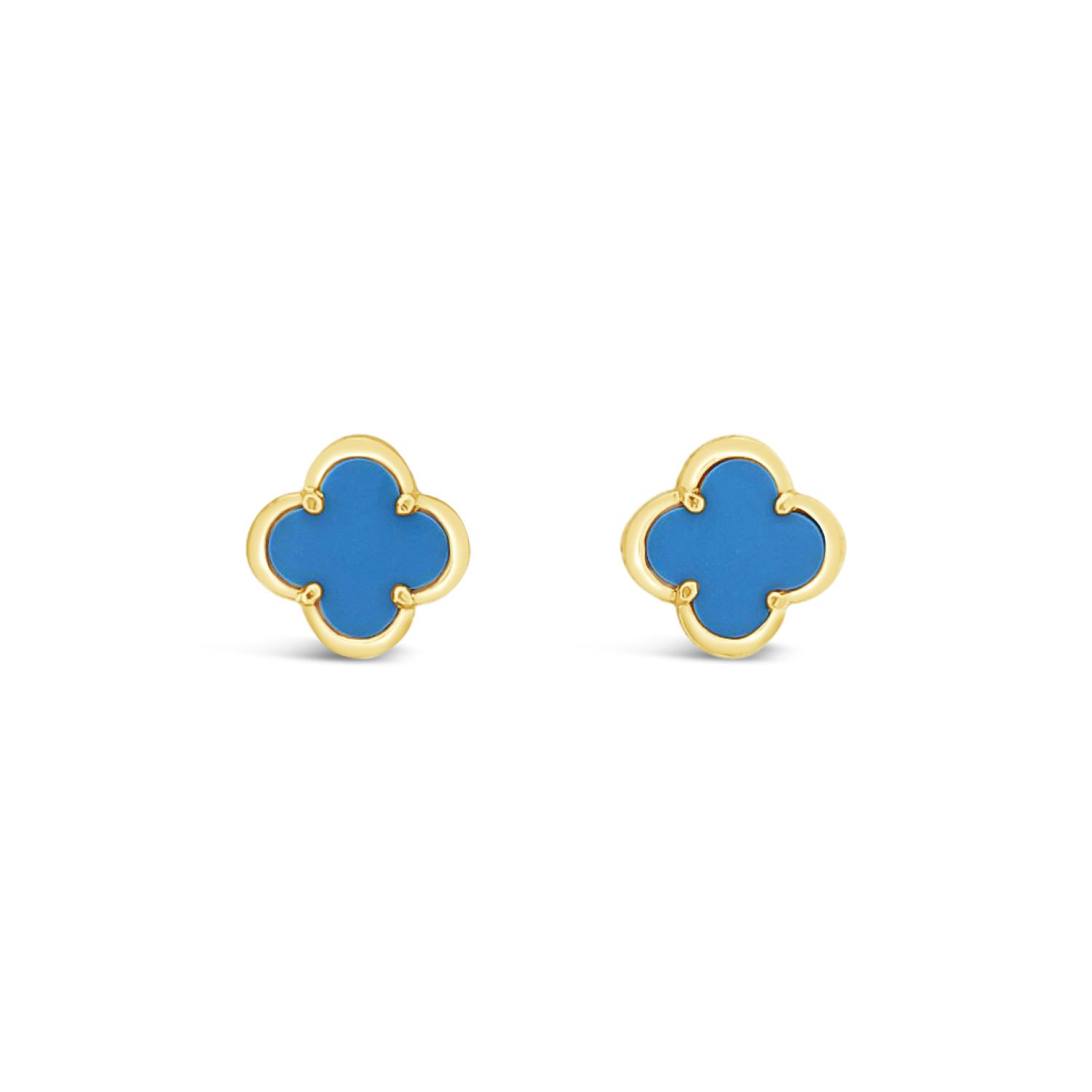 Women’s Blue Clover Stud Earring Twelve Mm - Turquoise -Gold Lutiro