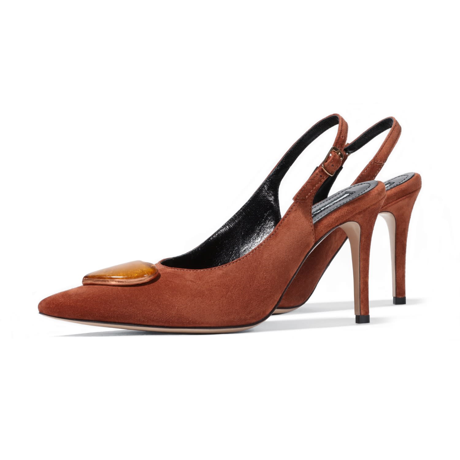 Mad Shoes Women's Brown The Yoko Slingback In Cognac Suede With Gold Hearts In Brown