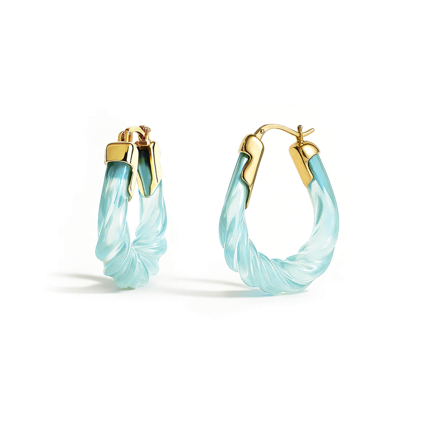 Gold & Honey Women's Blue / Gold Blue Diamond Rope Twist Oval Lucite Birthstone Hoop Earrings In Multi