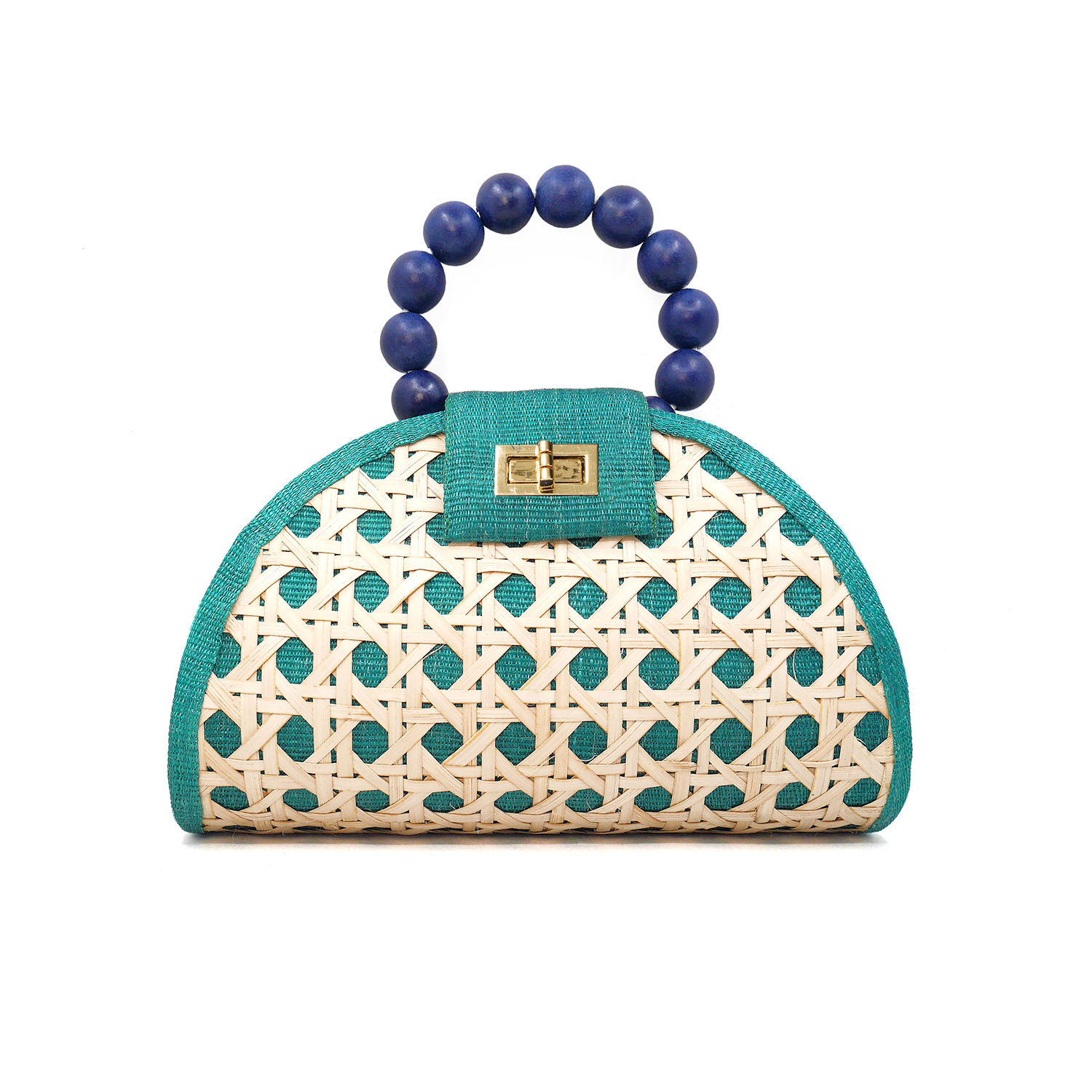 The Bella Green & Blue Rattan Woven Handbag Soli & Sun Wolf & Badger