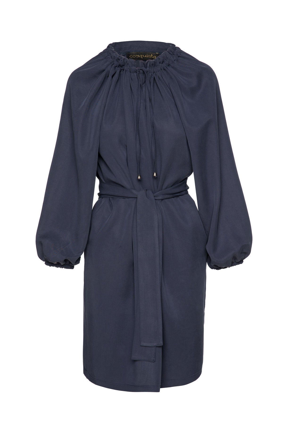 Conquista Women's Blue Belted Navy Dress With Pockets In Blue