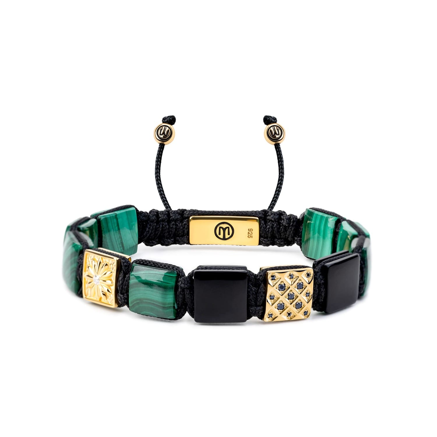 Mahigan Green / Gold / Black Men's Bracelet With Malachite & Black Onyx In Gold