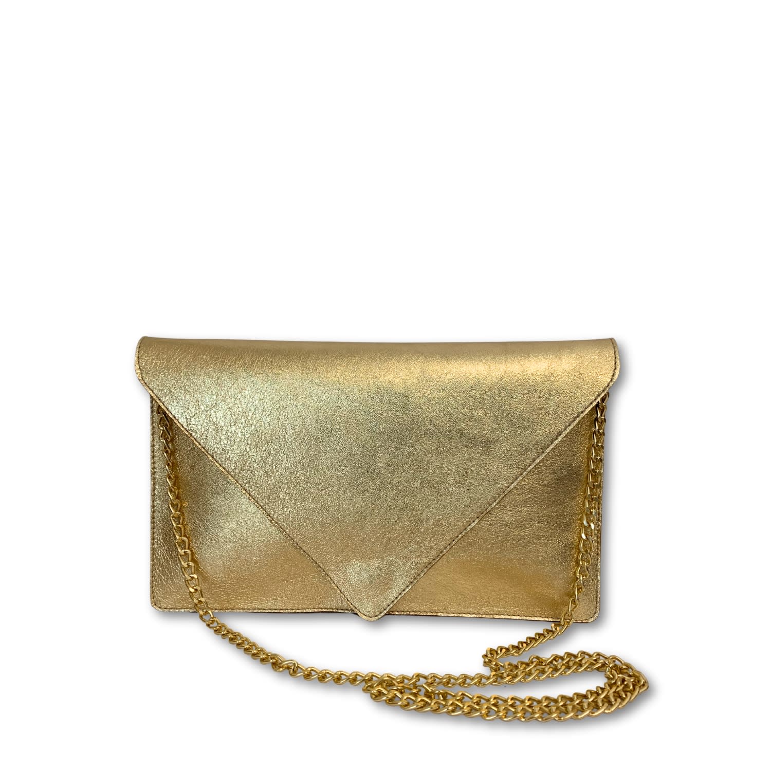 Juan-jo Women's Envelope Clutch Gold Leather With Chain